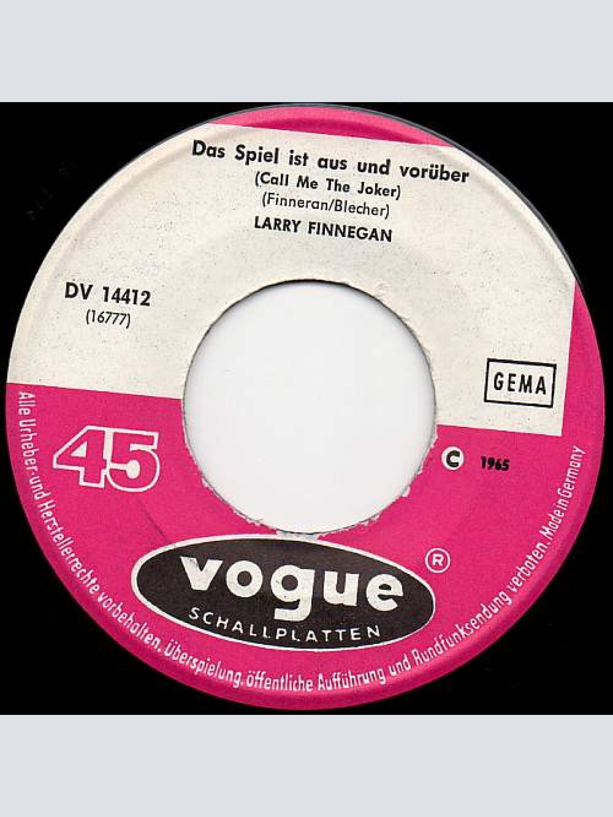 Vinyl / Larry Finnegan - Aber Dich Gibt Es Nur Einmal (The Biggest Hurt Of All)