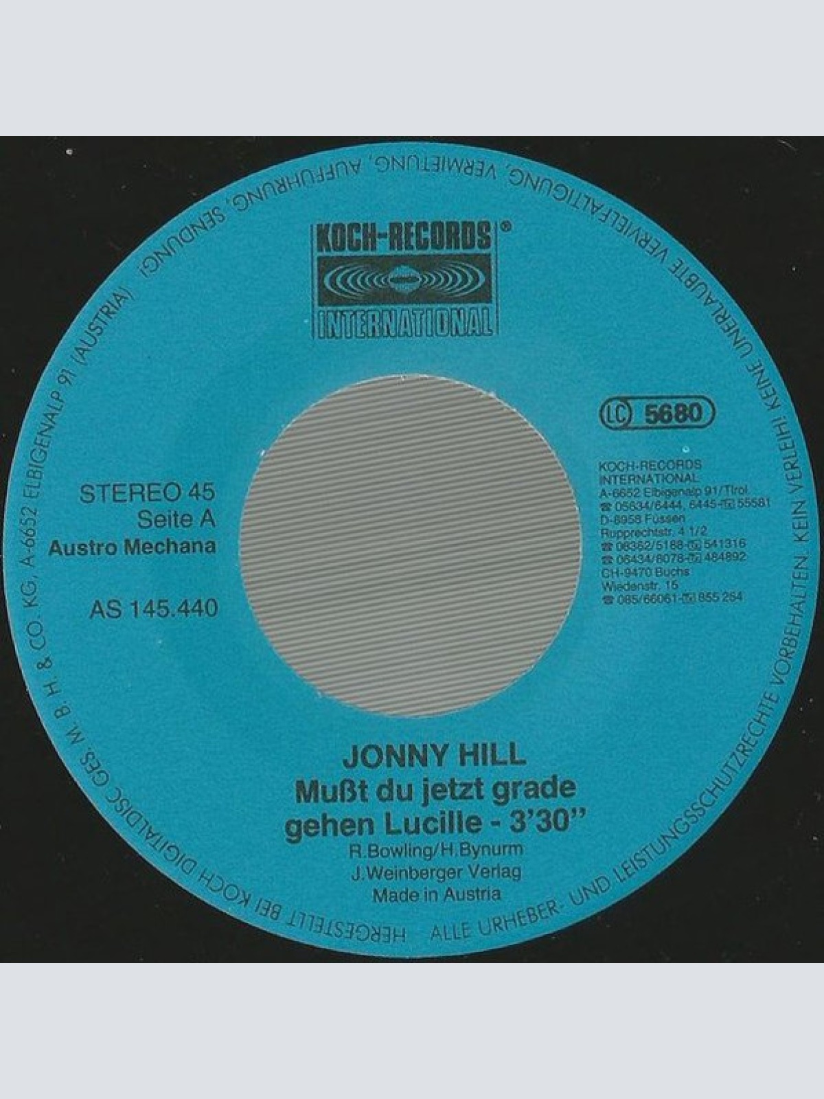 Vinyl / Jonny Hill - Mußt Du Jetzt Grade Gehen Lucille