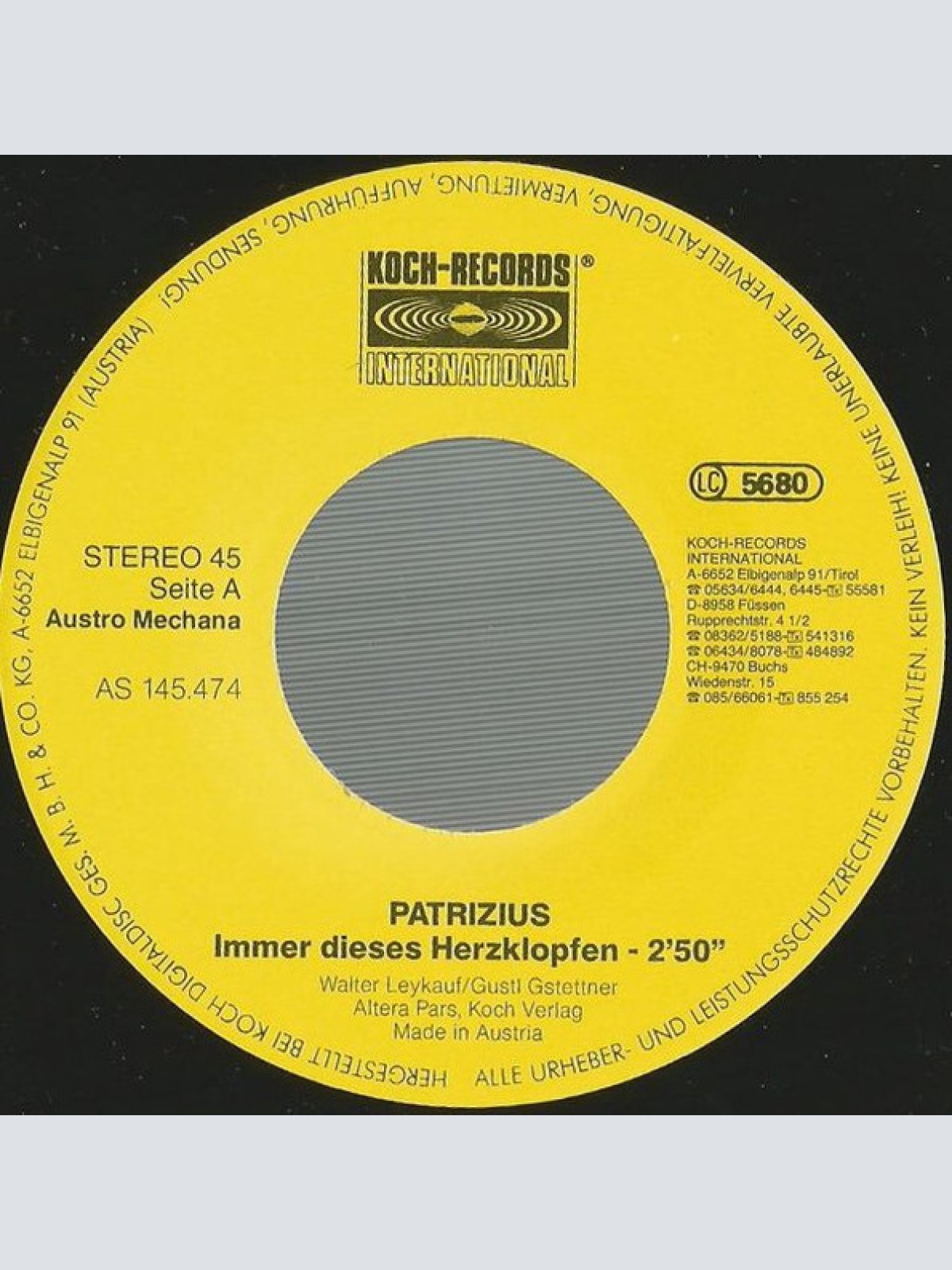 Vinyl / Patrizius - Immer Dieses Herzklopfen