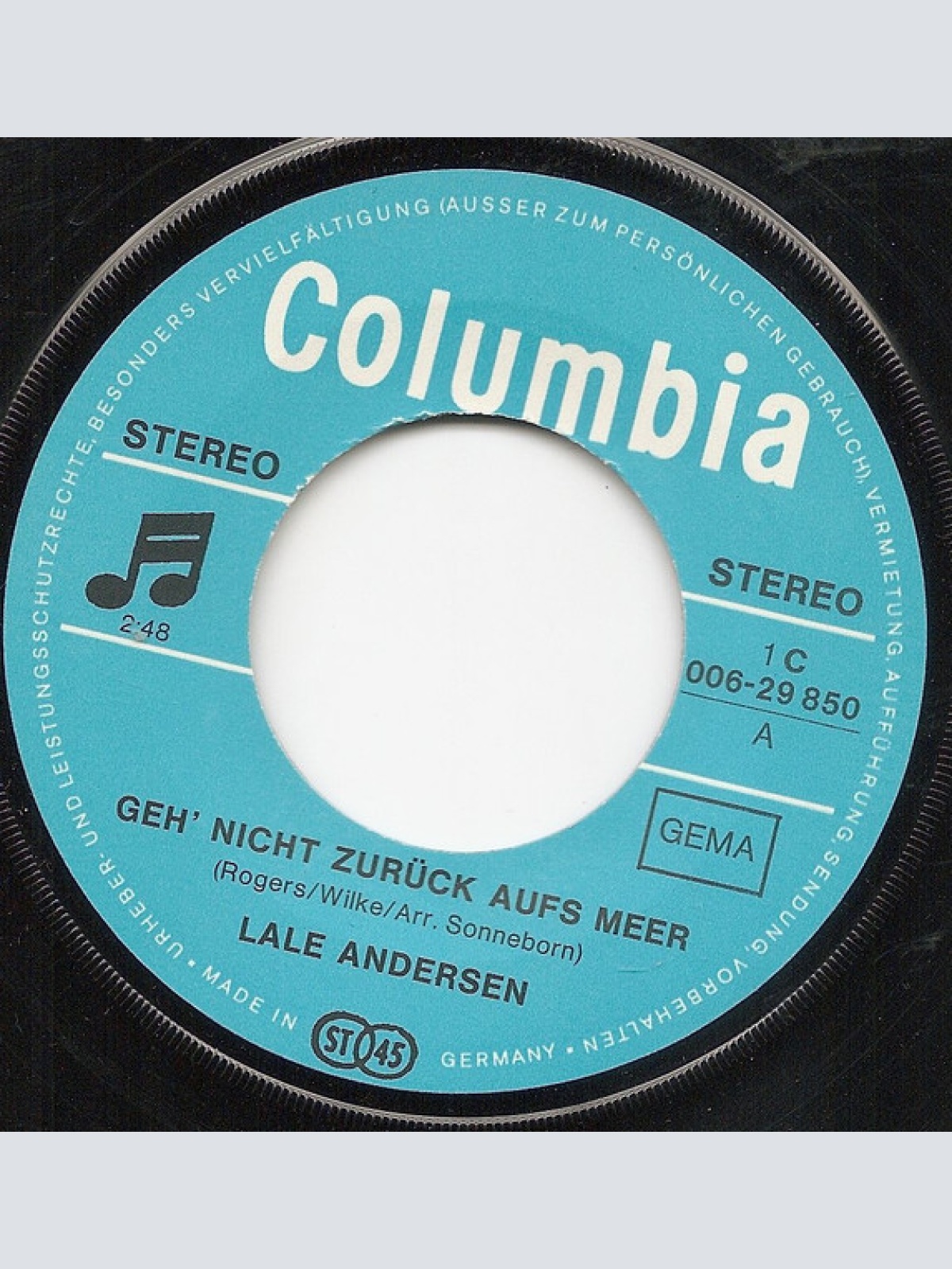 Vinyl / Lale Andersen - Geh' Nicht Zurück Auf's Meer