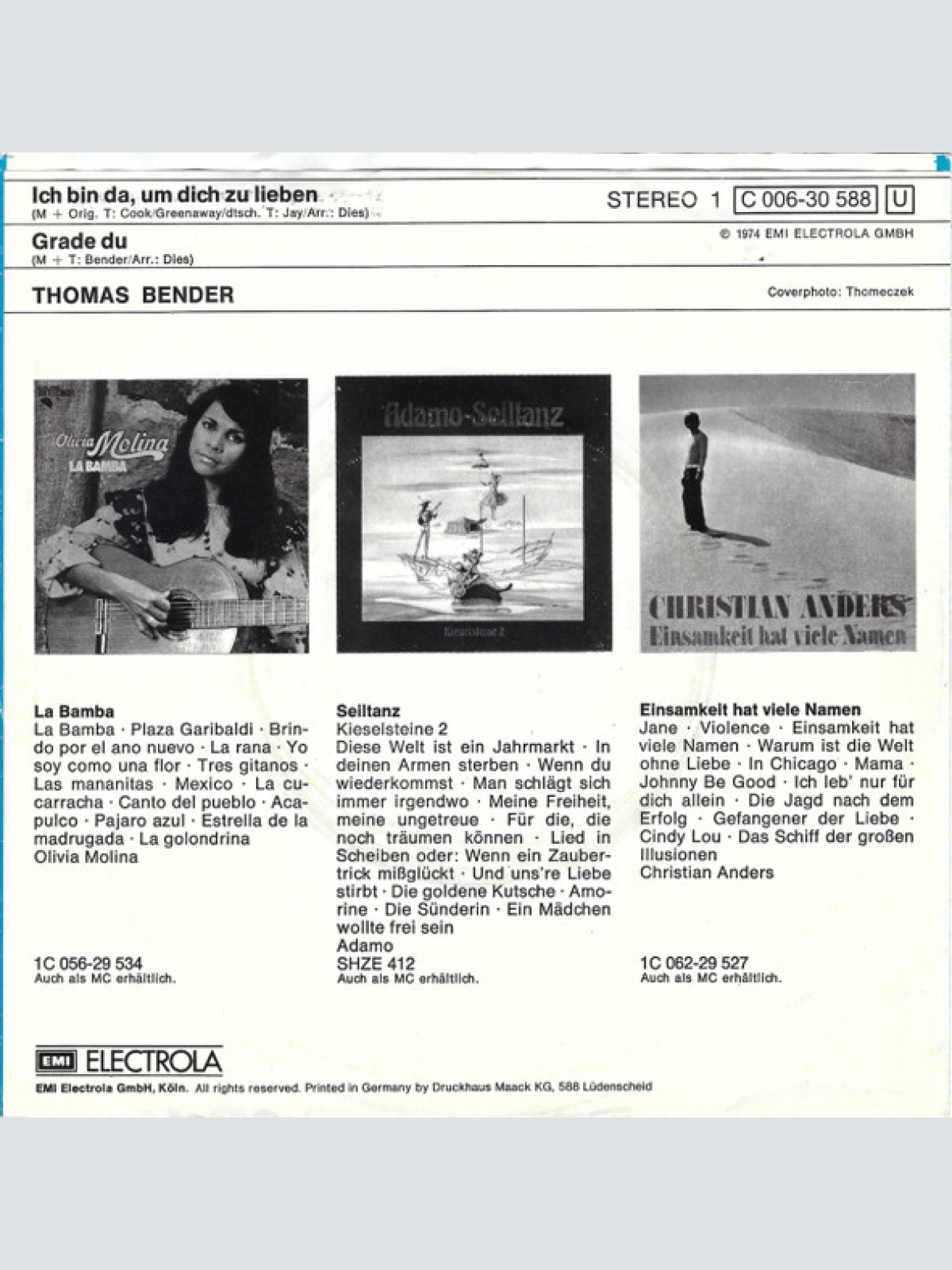 Vinyl / Thomas Bender (2) - Ich Bin Da, Um Dich Zu Lieben