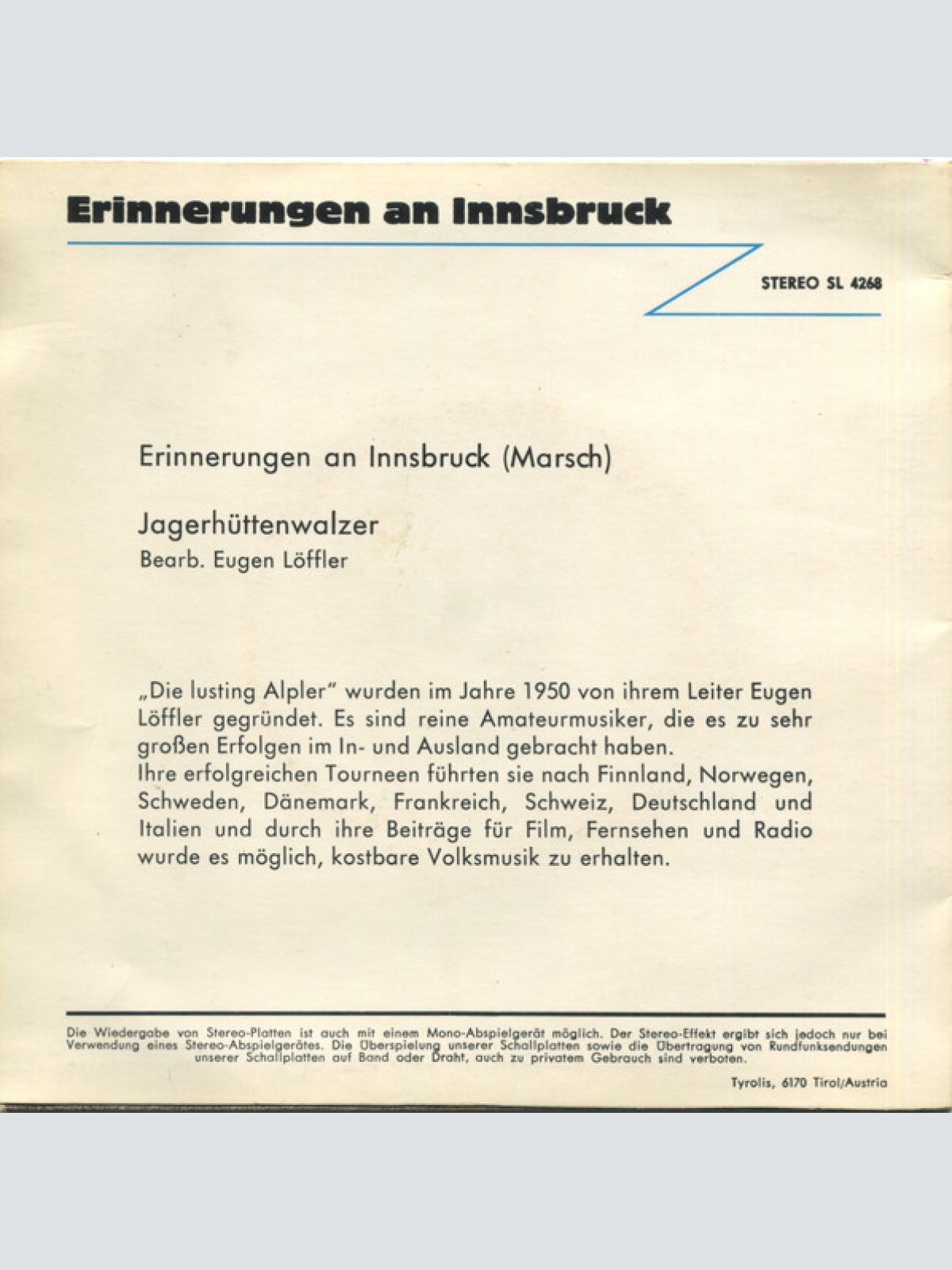 Vinyl / Die Lustigen Alpler - Erinnerungen An Innsbruck