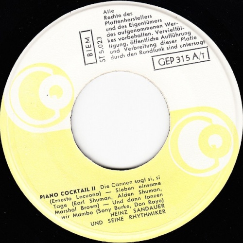 Vinyl / Heinz Sandauer Und Seine Rhythmiker* - Piano-Cocktail II
