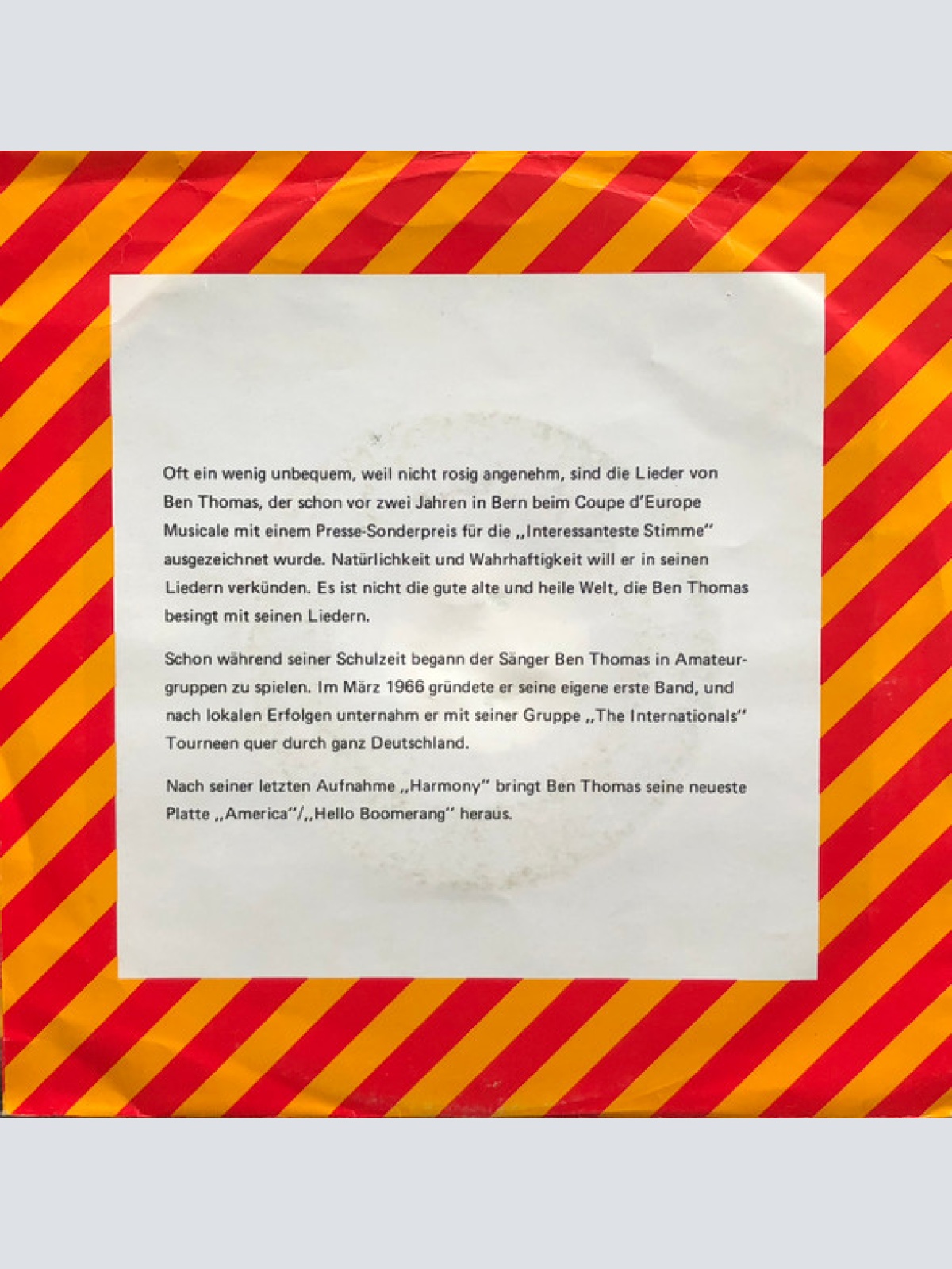 Vinyl / Ben Thomas (2) - America / Hello Boomerang