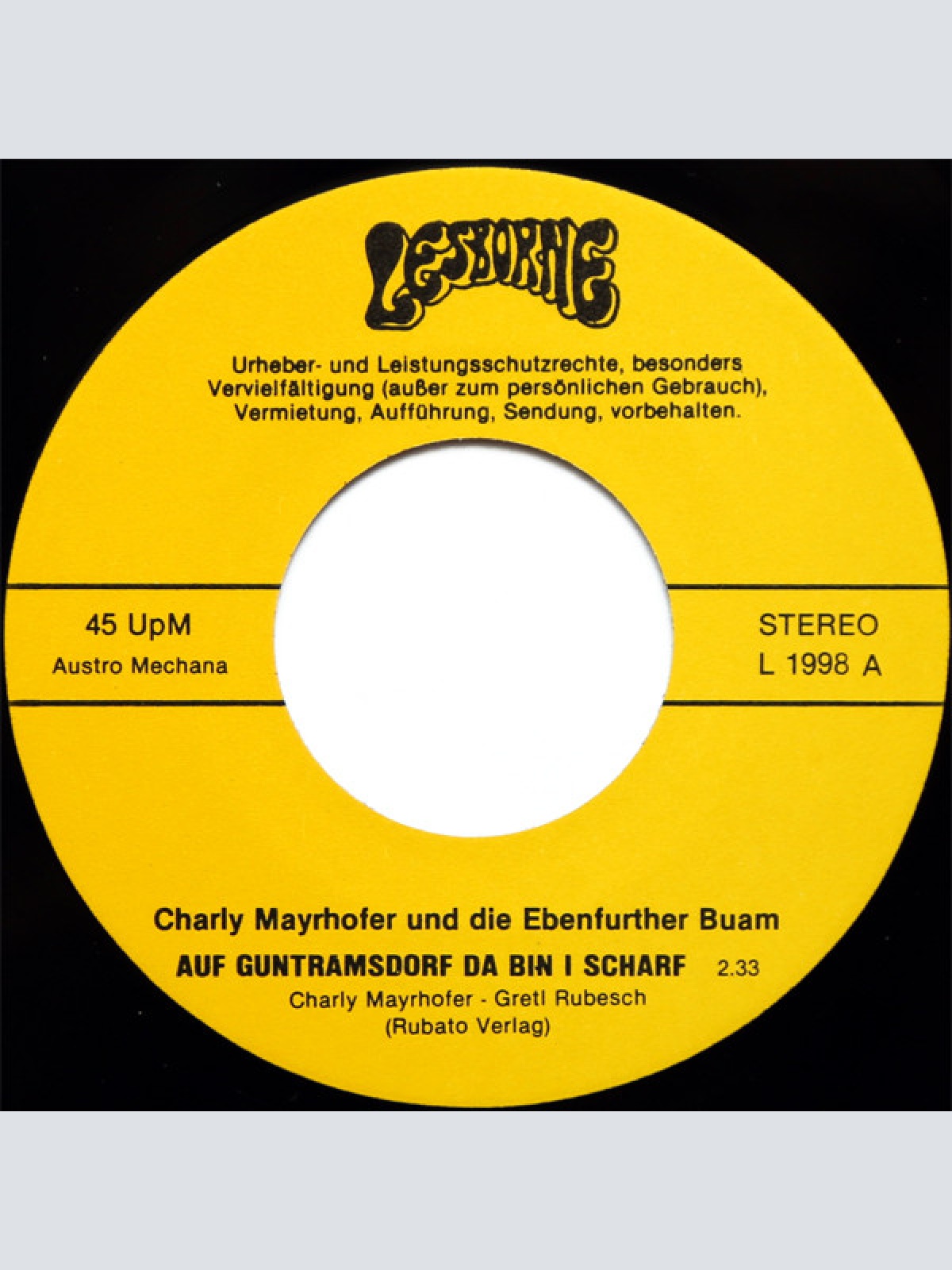 Vinyl / Charly Mayrhofer Und Die Ebenfurther Buam - Auf Guntramsdorf Da Bin I Scharf / Jakobi-Walzer