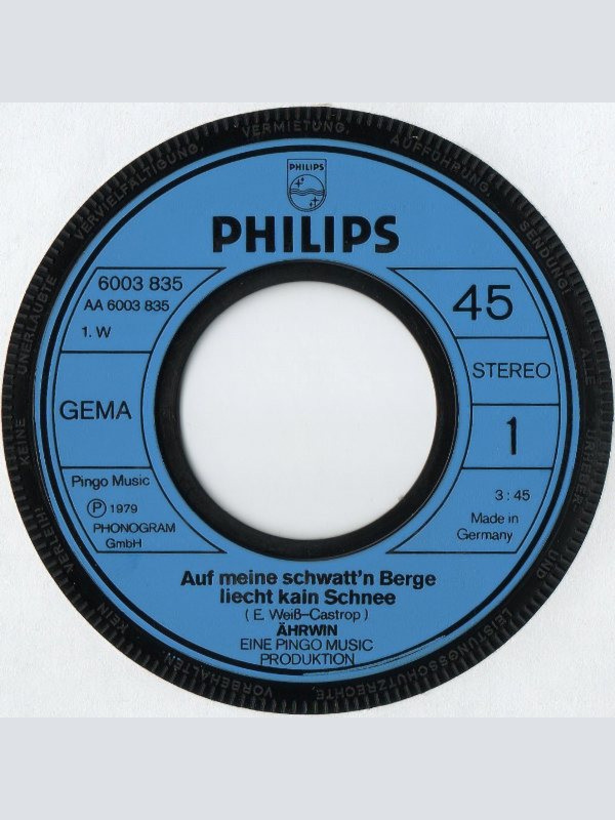 Vinyl / Ährwin - Auf Meine Schwatt'n Berge Liecht Kain Schnee