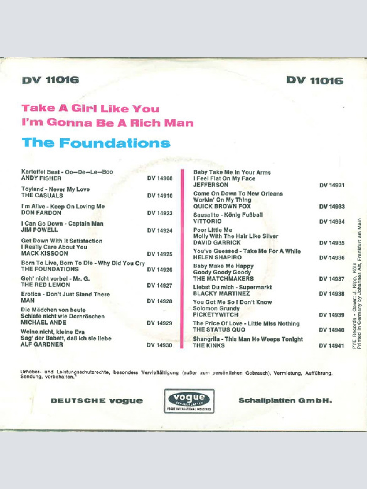 Vinyl / The Foundations - Take A Girl Like You