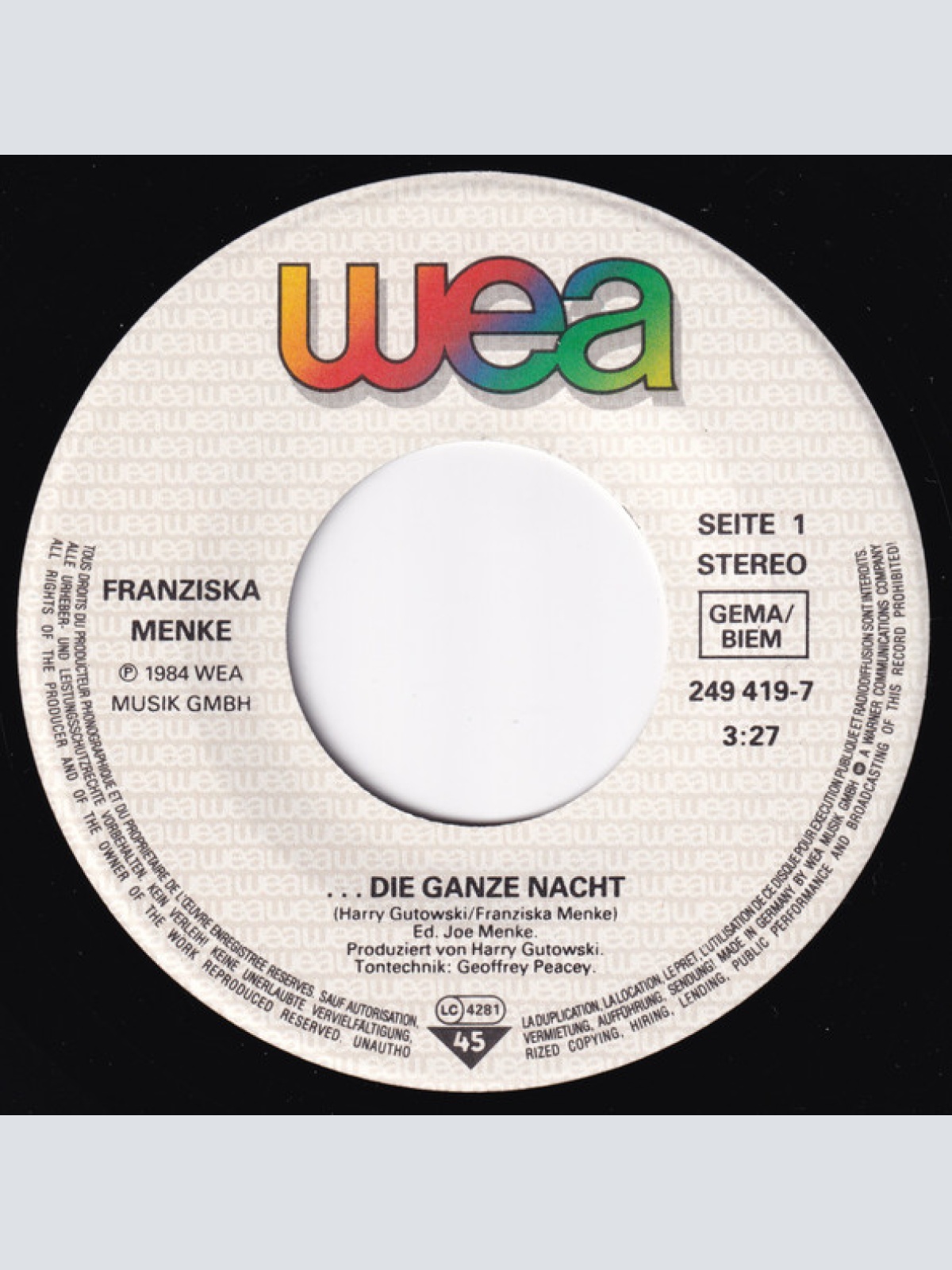 Vinyl / Franziska Menke - ...Die Ganze Nacht