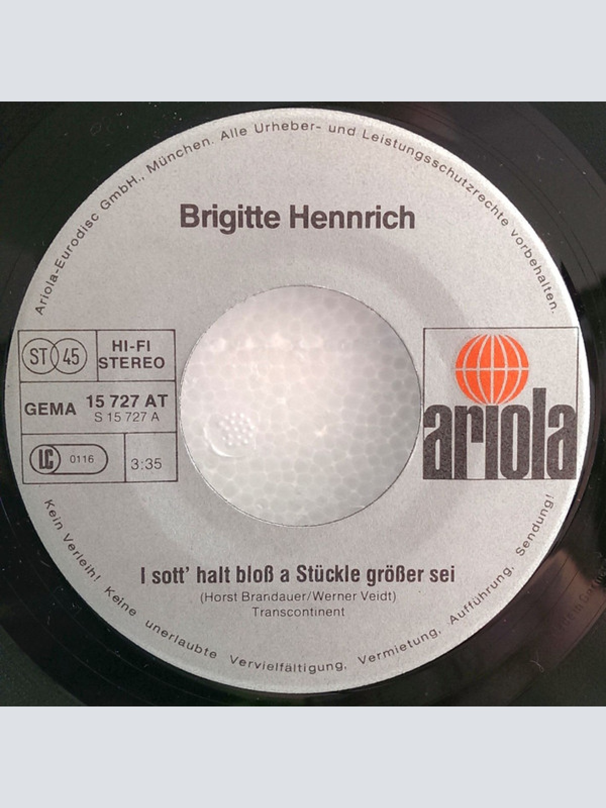 Vinyl / Brigitte Hennrich - I Sott' Halt Bloß A Stückle Größer Sei / No Net Hudle