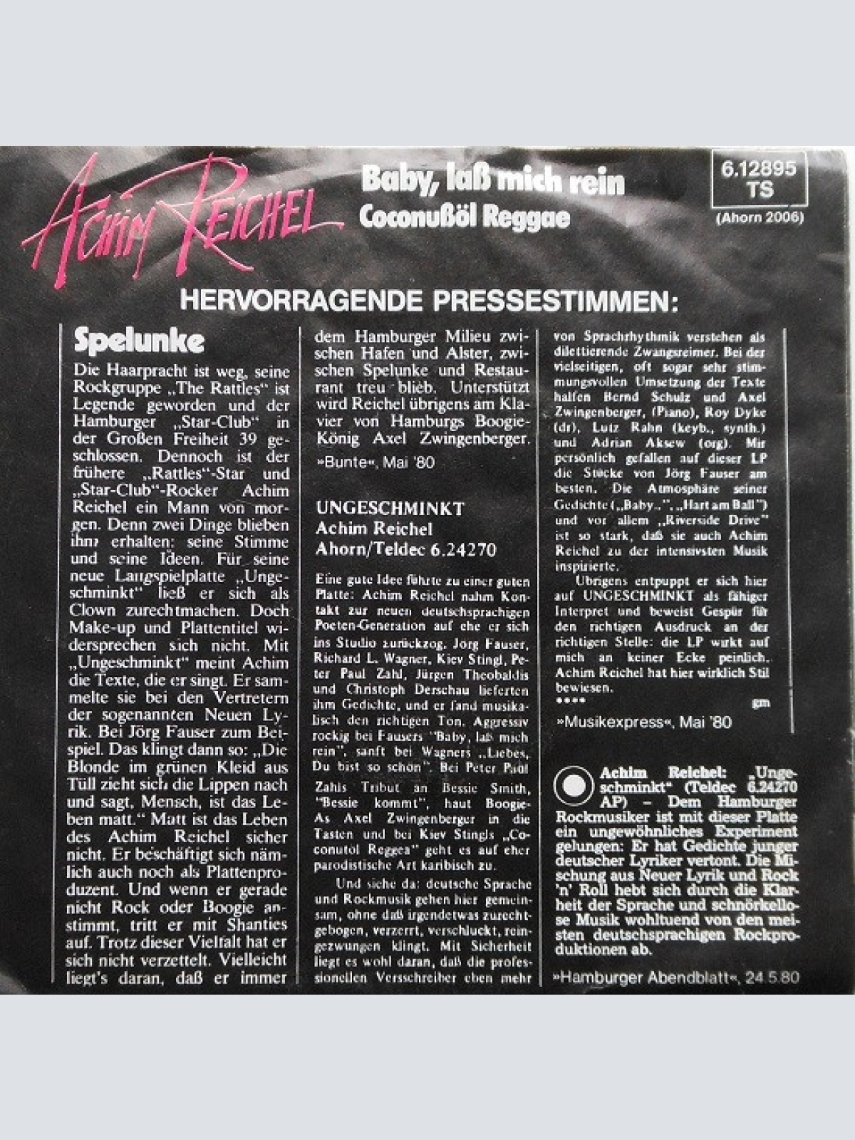 Vinyl / Achim Reichel - Baby, Laß Mich Rein