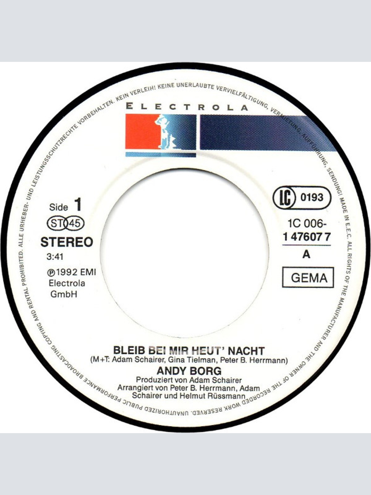 Vinyl / Andy Borg - Bleib Bei Mir Heut Nacht