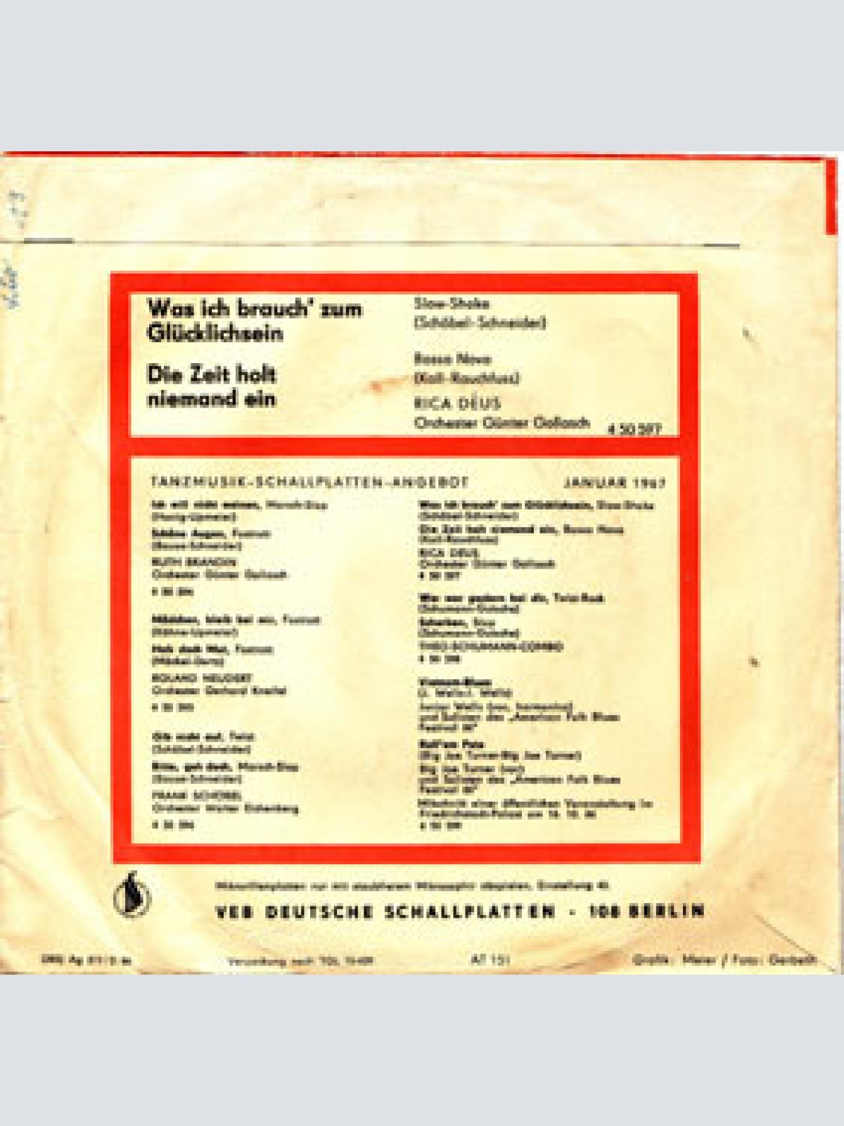 Vinyl / Rica Déus - Was Ich Brauch' Zum Glücklichsein / Die Zeit Holt Niemand Ein