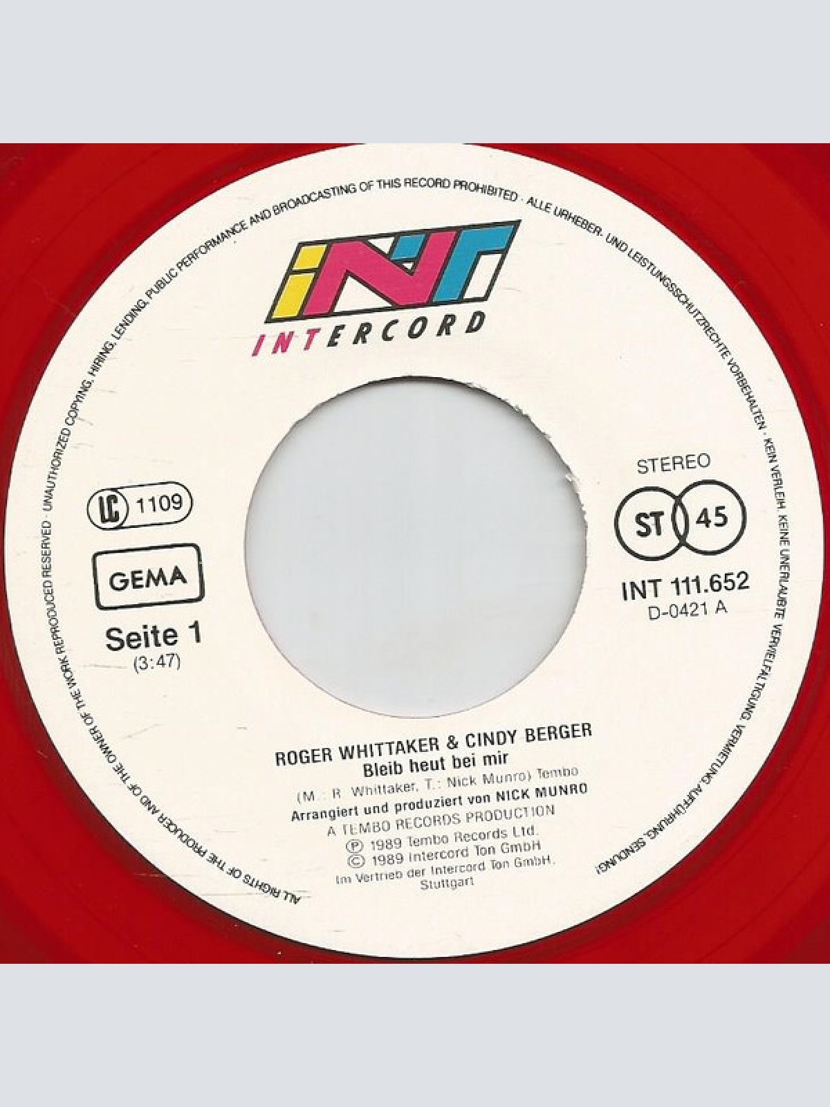 Vinyl / Roger Whittaker & Cindy Berger - Bleib Heut Bei Mir