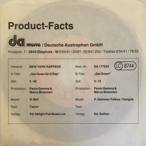 Vinyl / New York Rappers - Get Down On It Rap