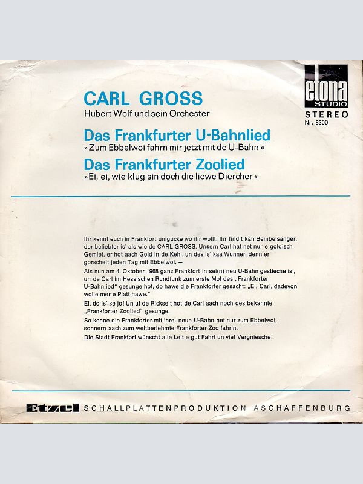 Vinyl / Carl Gross - Das Frankfurter U-Bahnlied