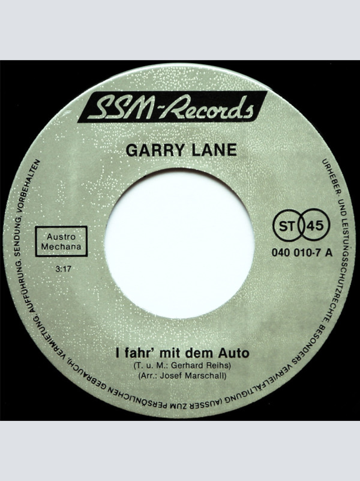 Vinyl / Garry Lane - I Foa Mit'n Auto / Night Angel
