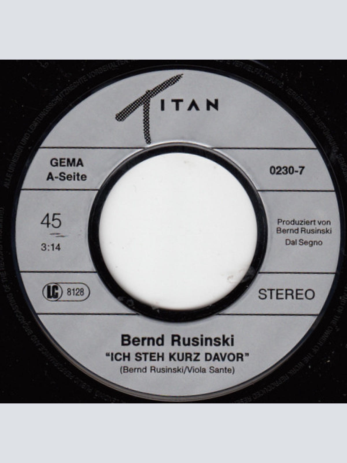 Vinyl / Bernd Rusinski - Ich Steh Kurz Davor