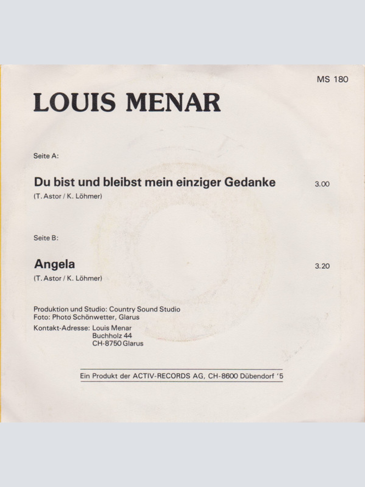 Vinyl / Louis Menar - Du Bist Und Bleibst Mein Einziger Gedanke / Angela