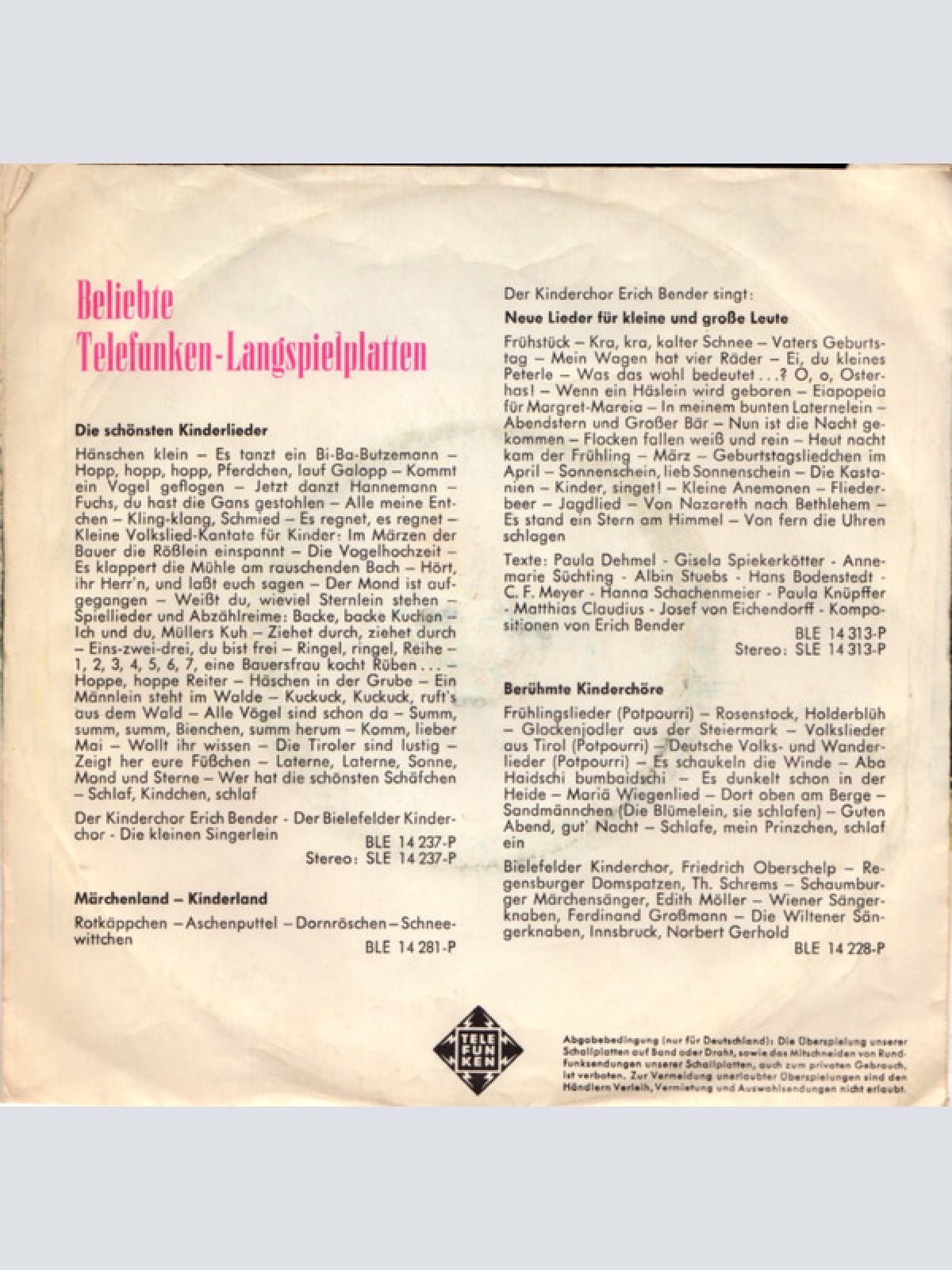 Vinyl / Bielefelder Kinderchor* - Schlafe, Mein Prinzchen Schlaf Ein / Wiegenlied