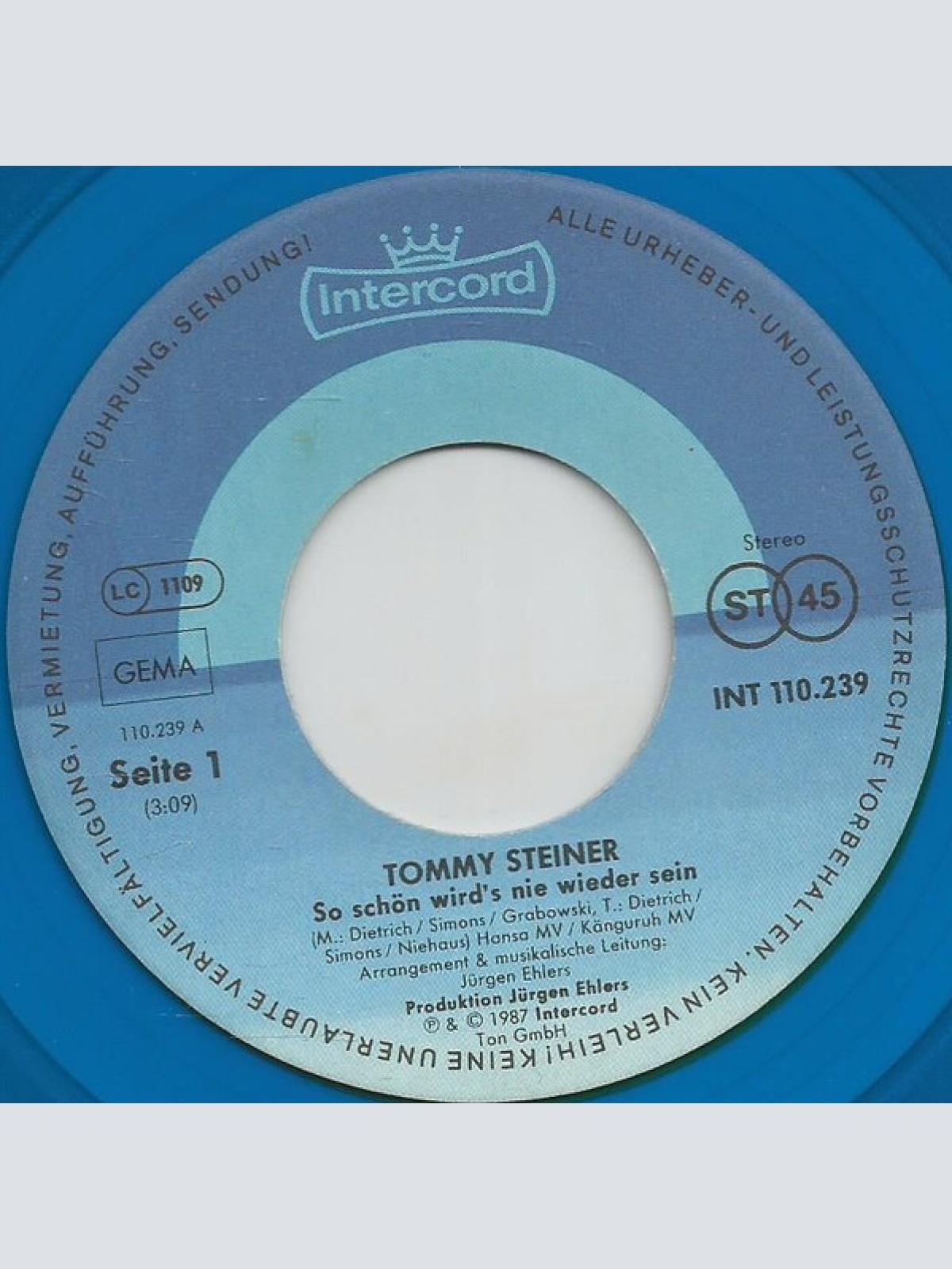 Vinyl / Tommy Steiner - So Schön Wird's Nie Wieder Sein