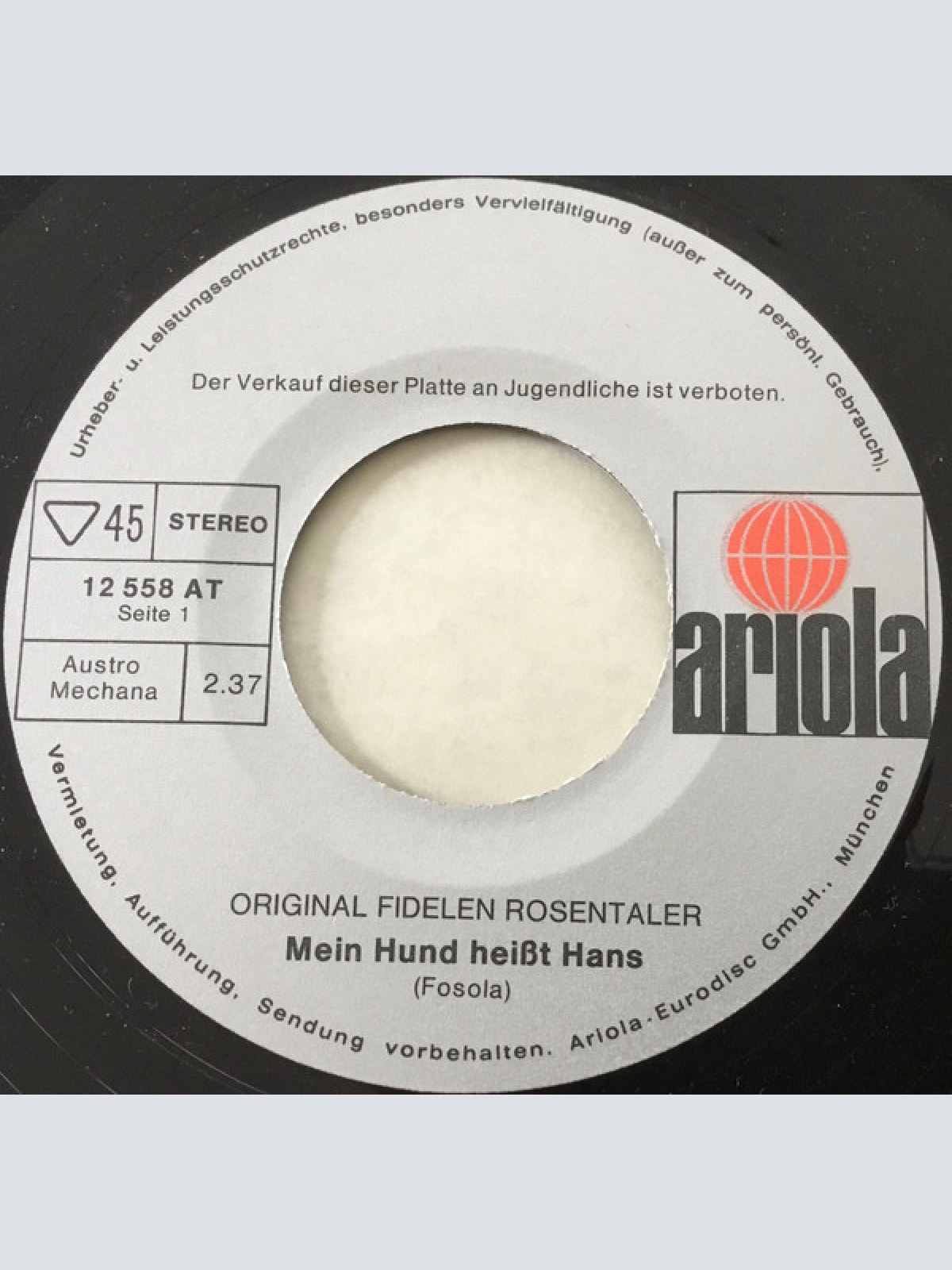 Vinyl / Die Original Fidelen Rosentaler - Mein Hund Heisst Hans