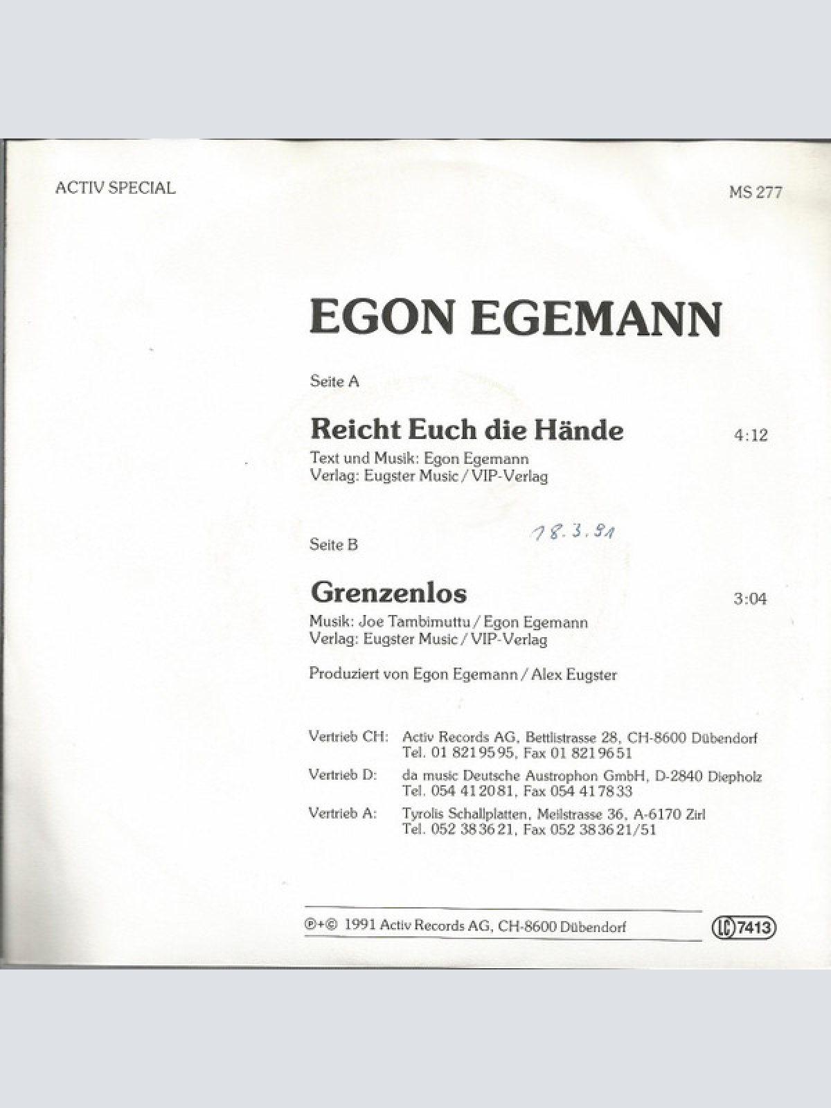 Vinyl / Egon Egemann - Reicht Euch Die Hände