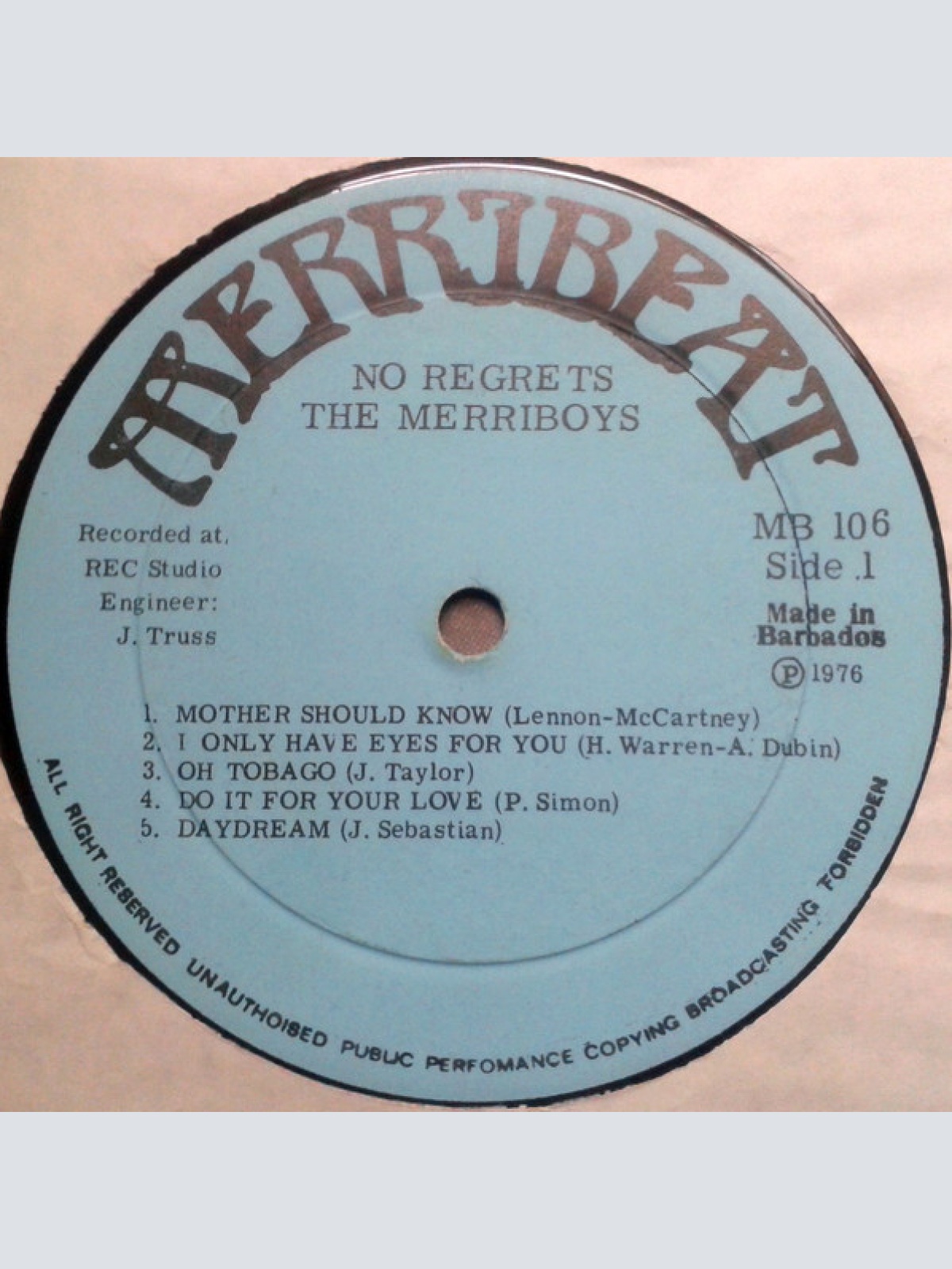 Vinyl / The Merriboys - No Regrets