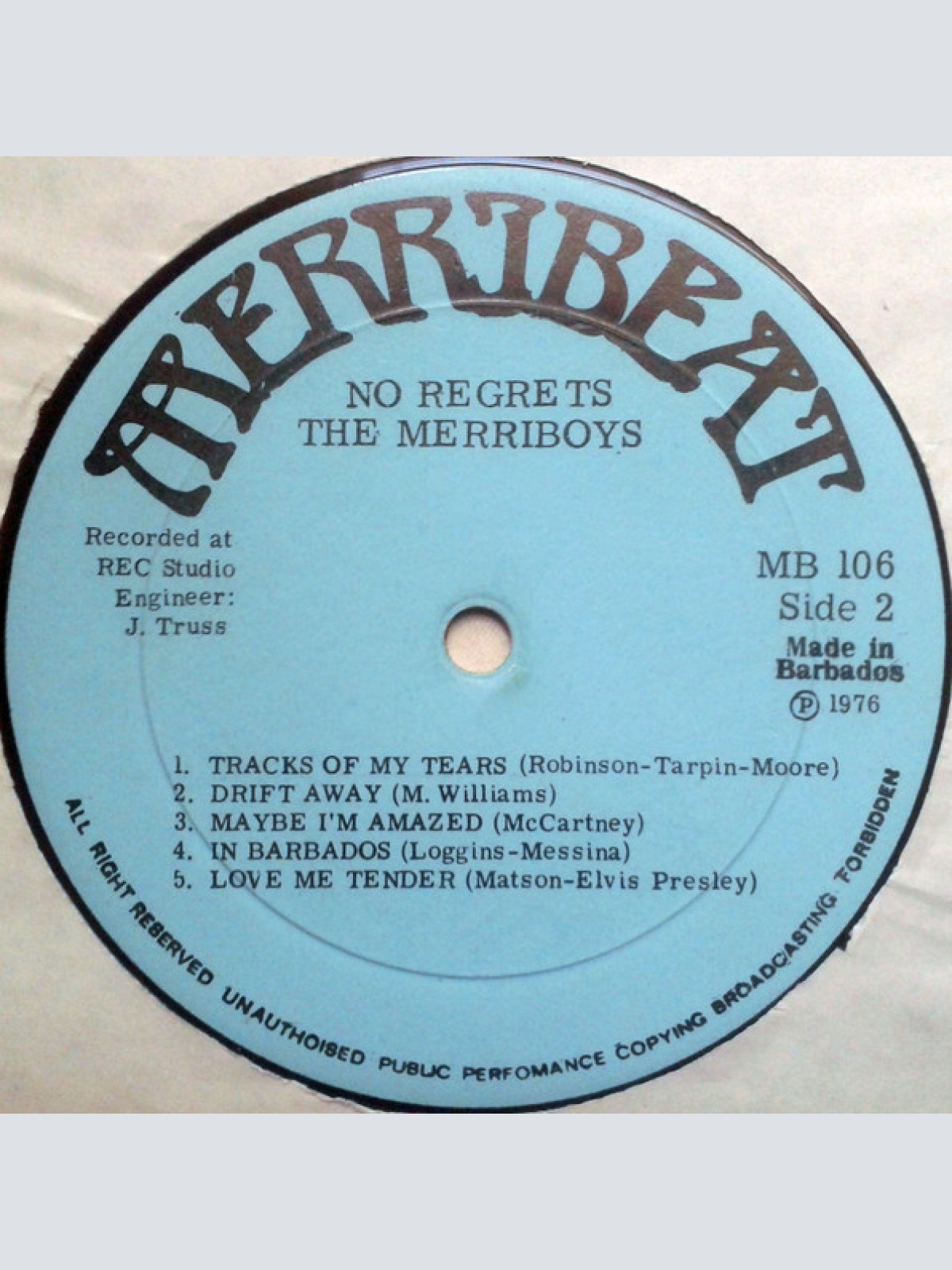 Vinyl / The Merriboys - No Regrets