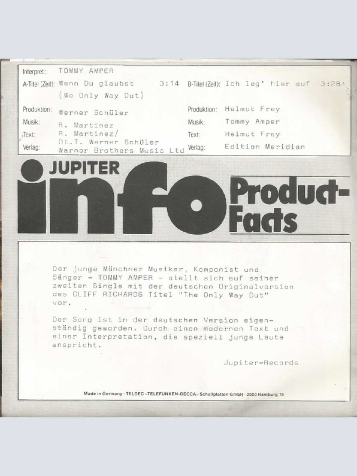 Vinyl / Tommy Amper - Wenn Du Glaubst