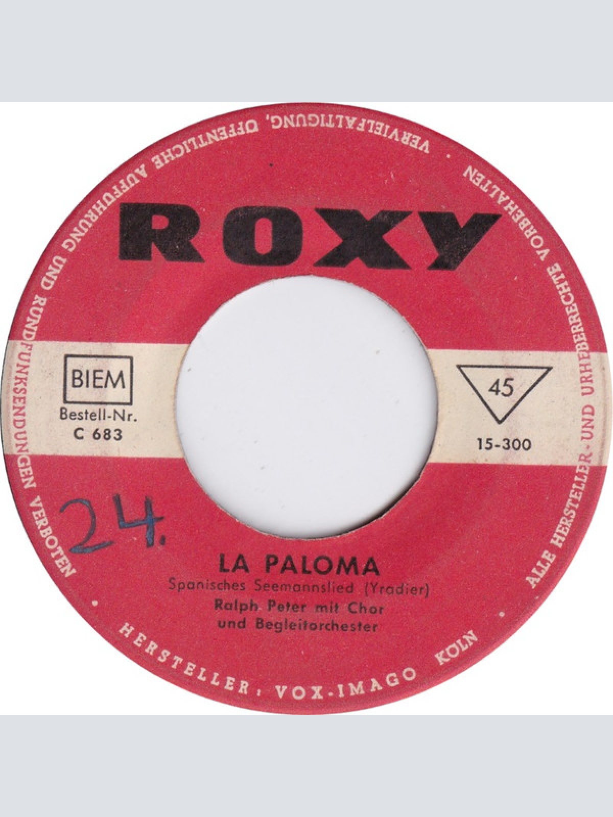 Vinyl / Ralph Peter, Die Valeros - La Paloma / Über Alle Sieben Meere