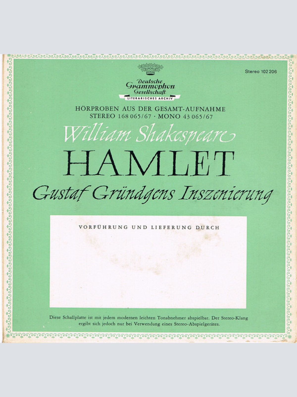Vinyl / Gustaf Gründgens, Maximilian Schell - Hamlet - Hörproben Aus Der Gesamt-Aufnahme