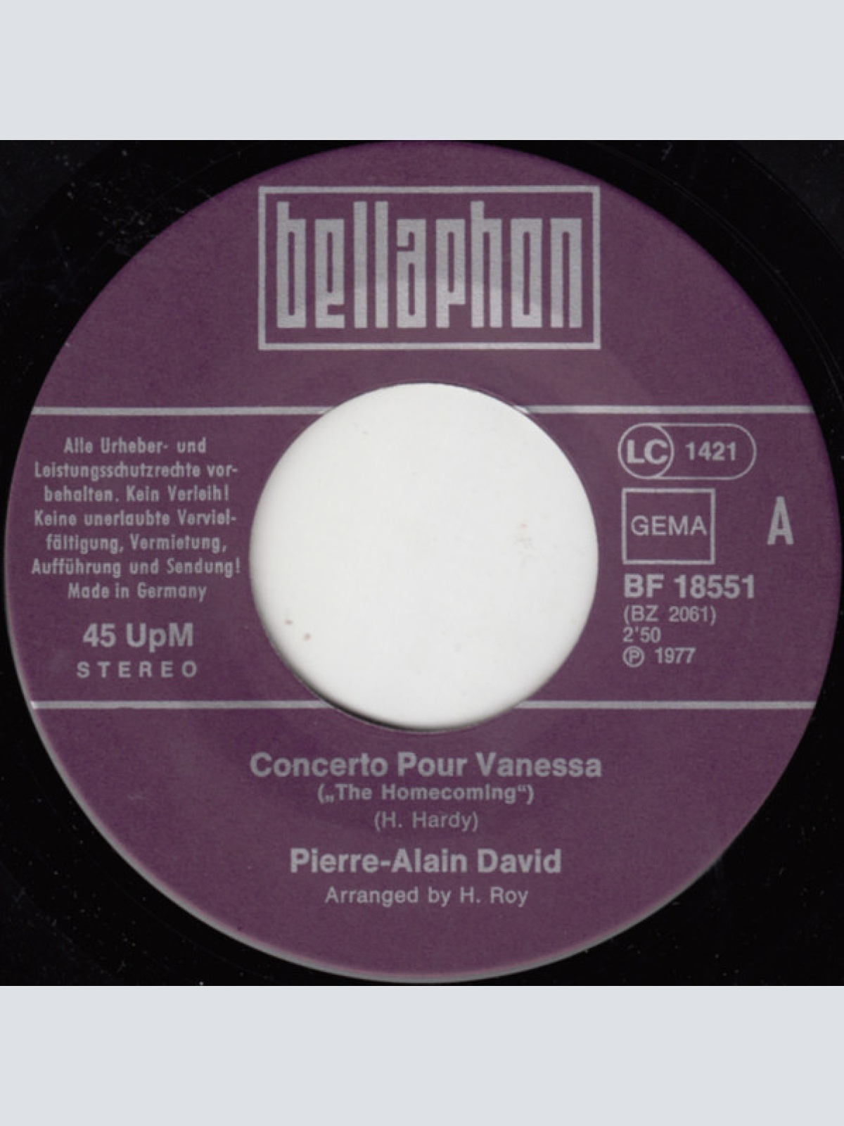 Vinyl / Pierre Alain David - Concerto Pour Vanessa