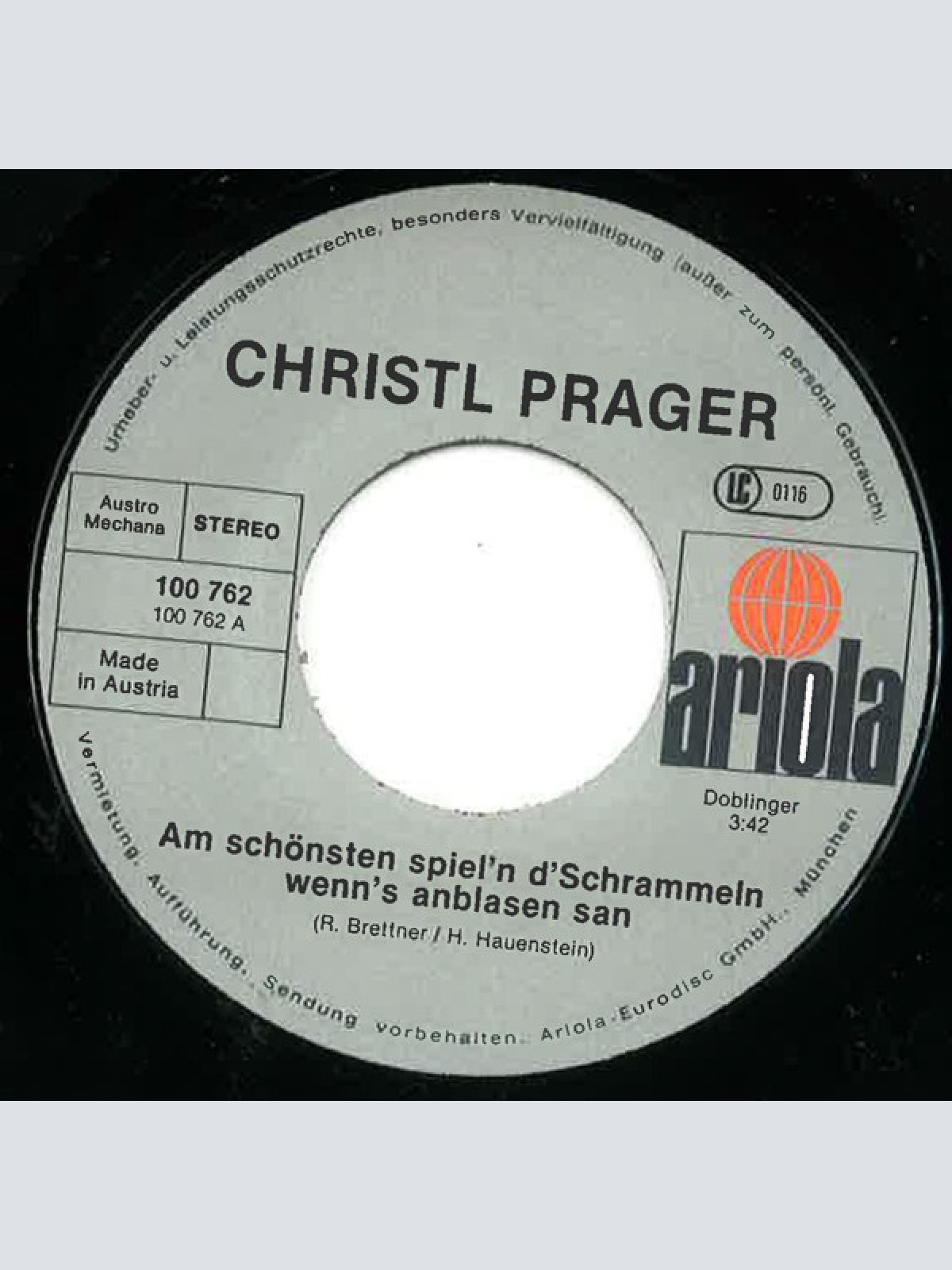 Vinyl / Christl Prager - Am Schönsten Spiel'n D'Schrammeln Wenn's Anblasen San