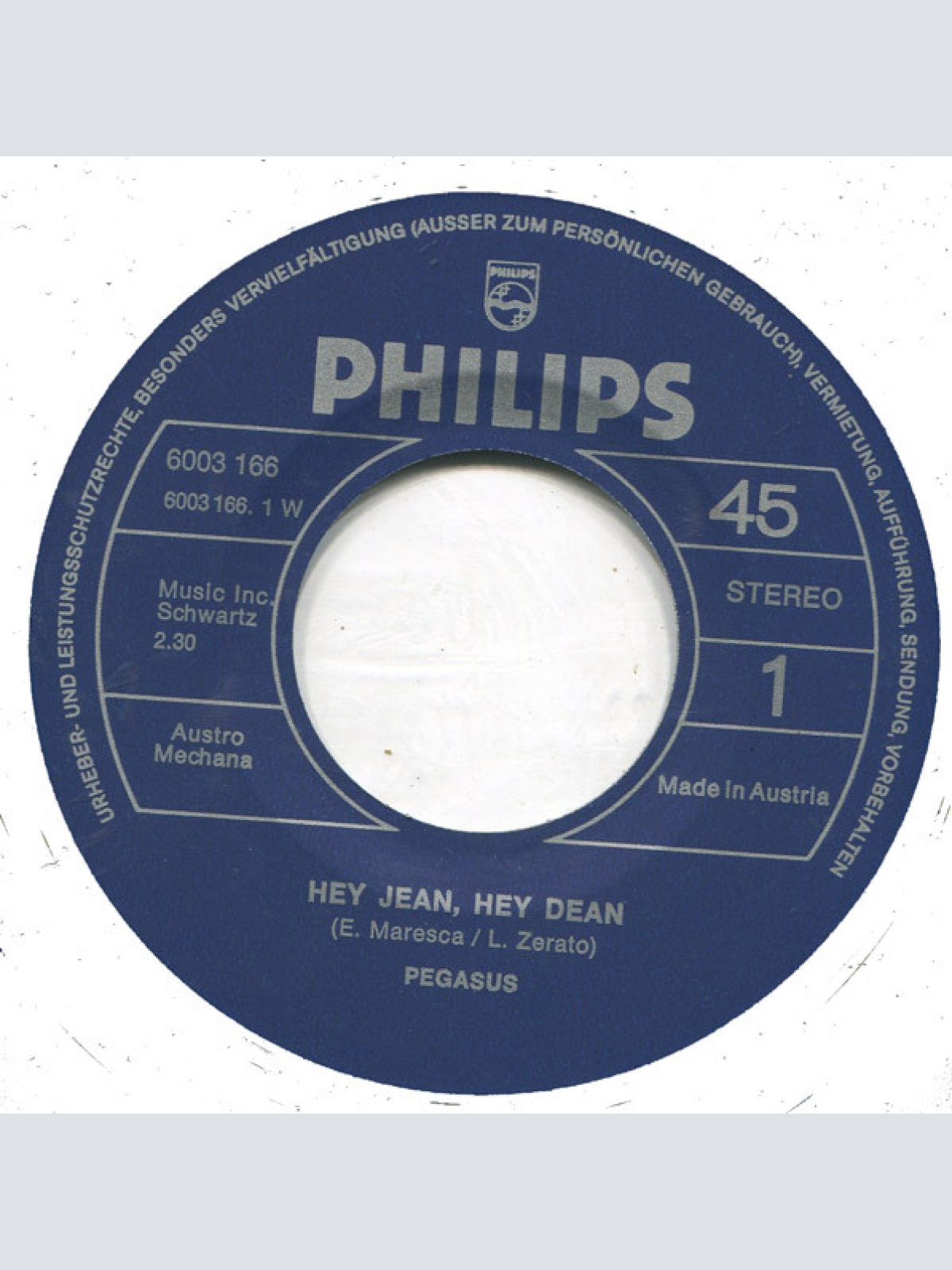 Vinyl / Pegasus (9) - Hey Jean Hey Dean / Western Impression