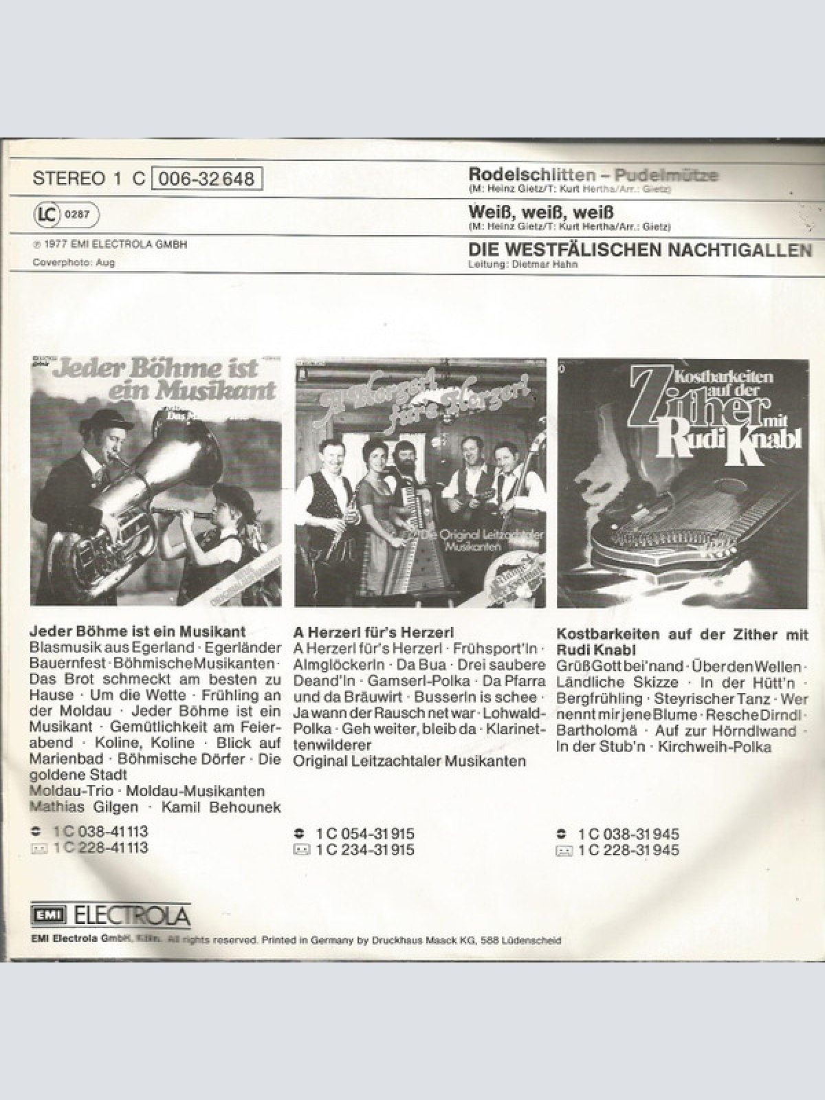 Vinyl / Die Westfälischen Nachtigallen - Rodelschlitten-Pudelmütze / Weiß, Weiß, Weiß