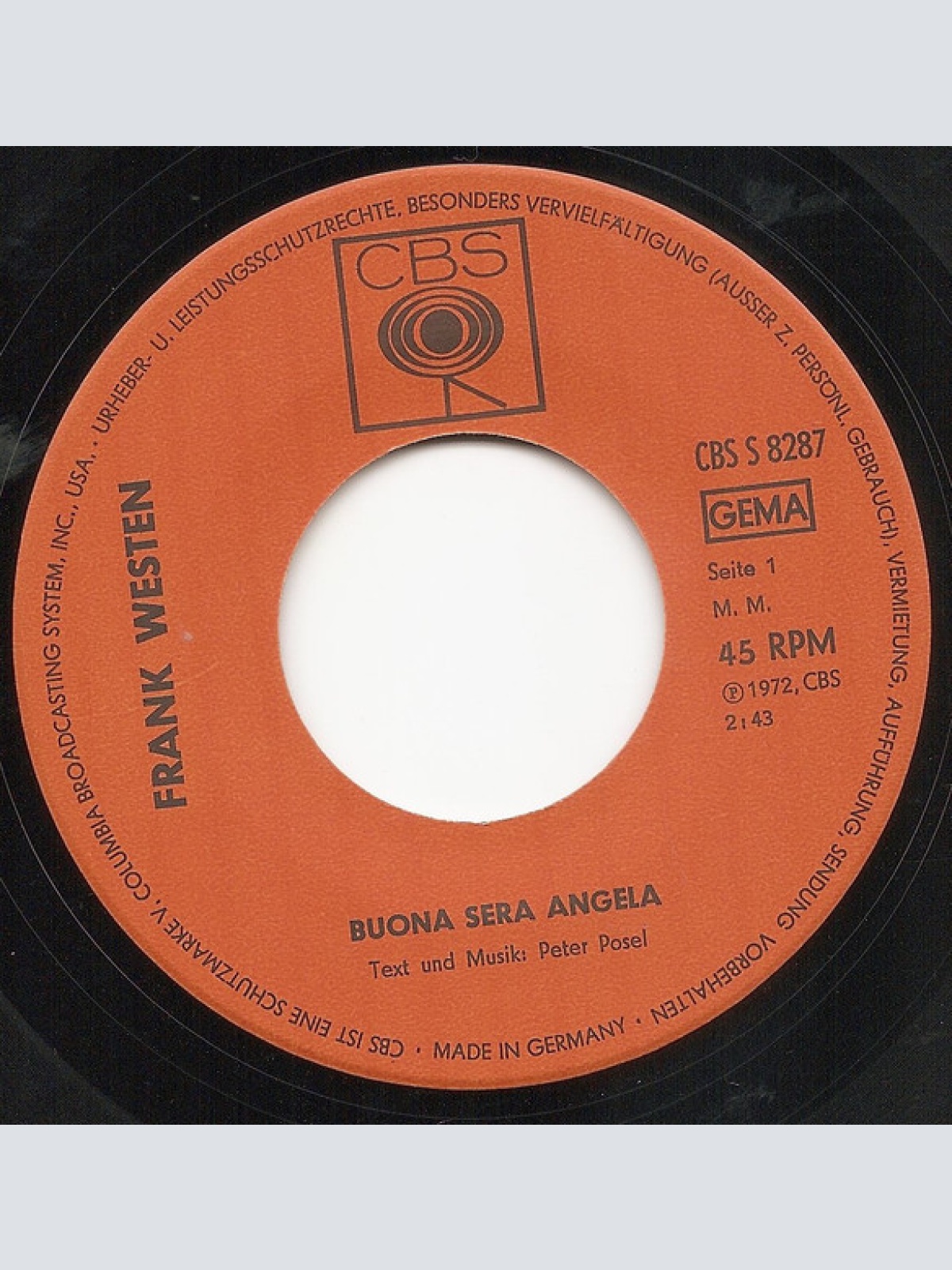 Vinyl / Frank Westen - Buona Sera Angela