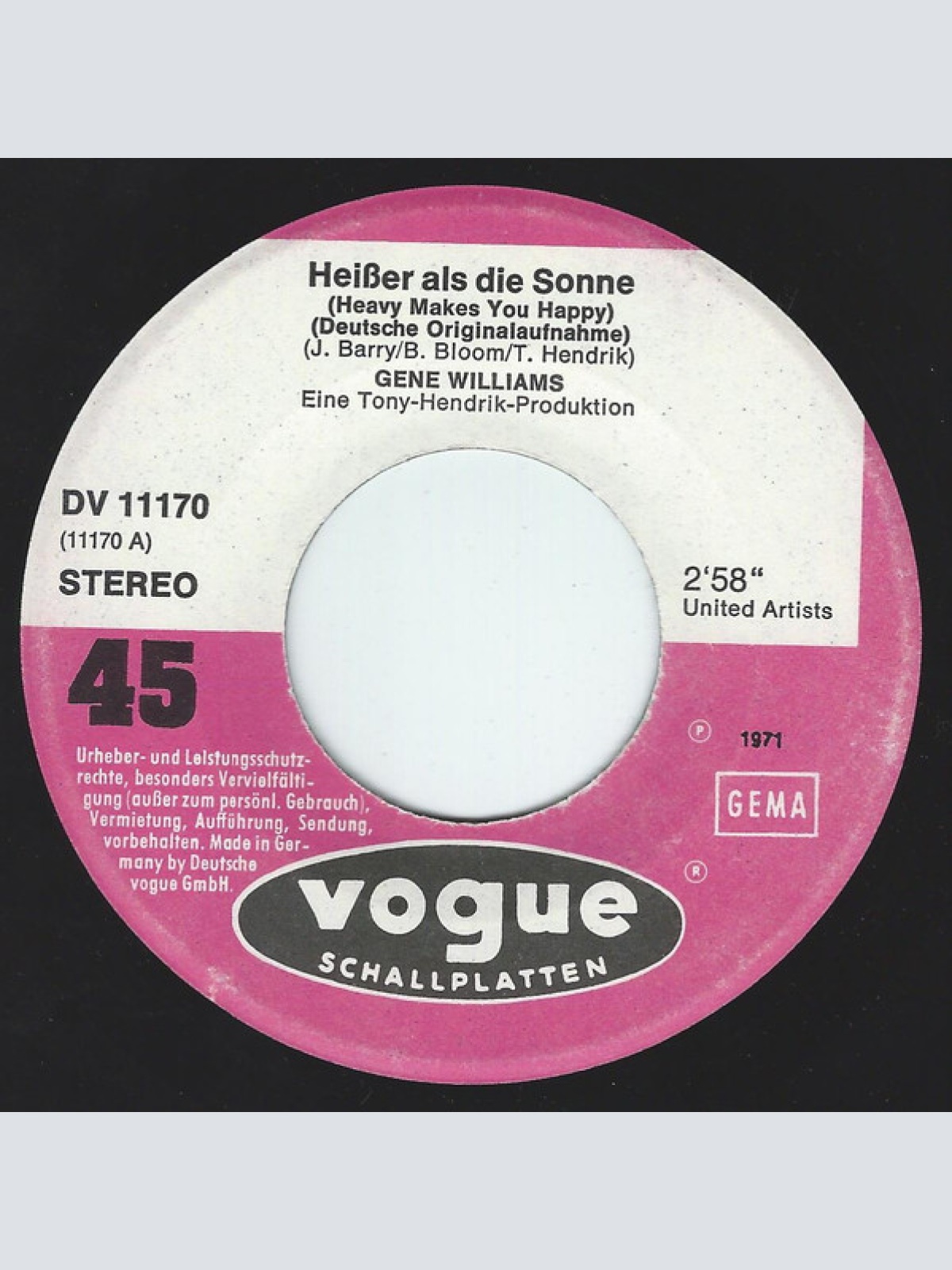 Vinyl / Gene Williams (5) - Heißer Als Die Sonne