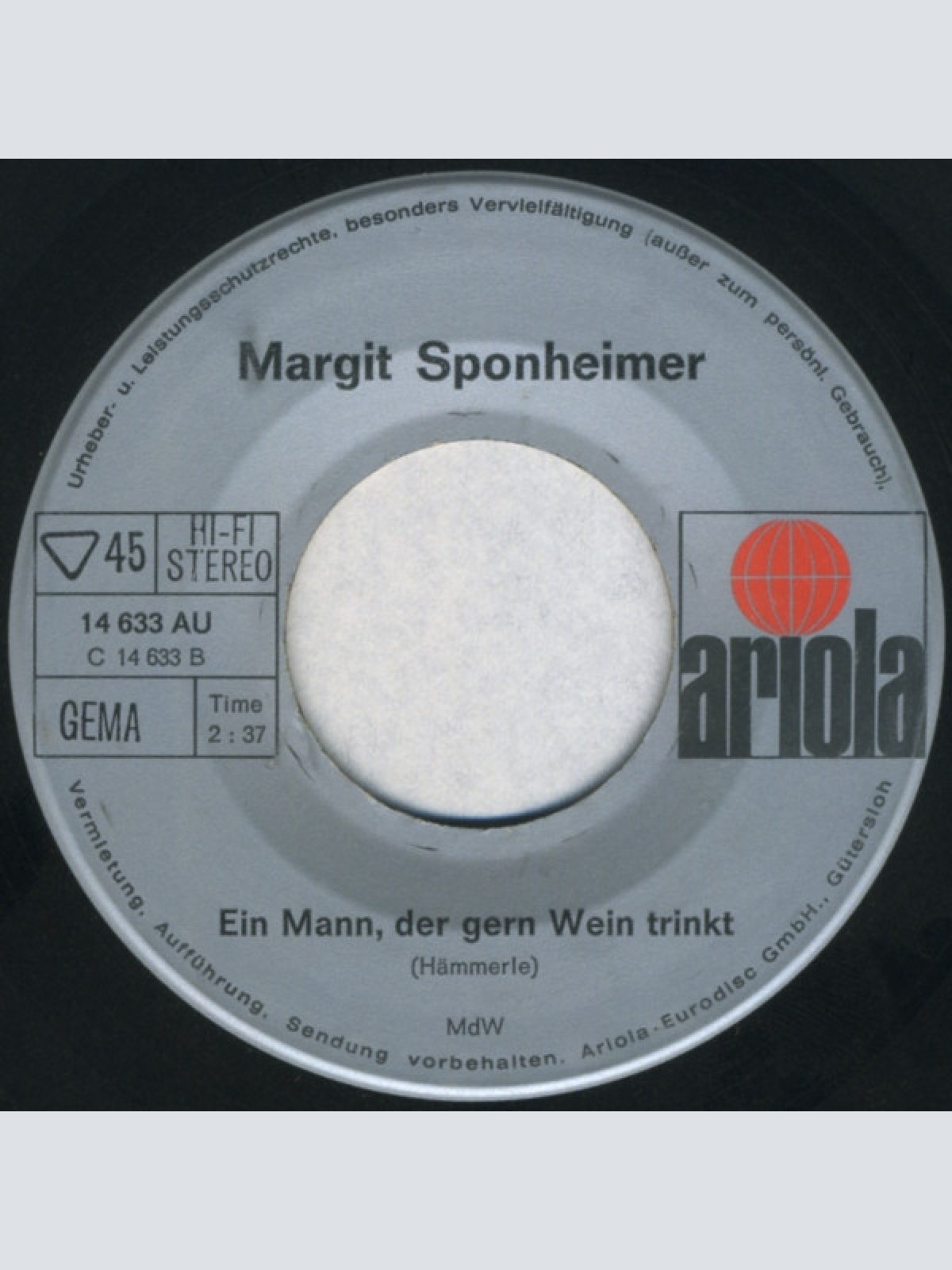 Vinyl / Margit Sponheimer - Rosen Aus Rüdesheim