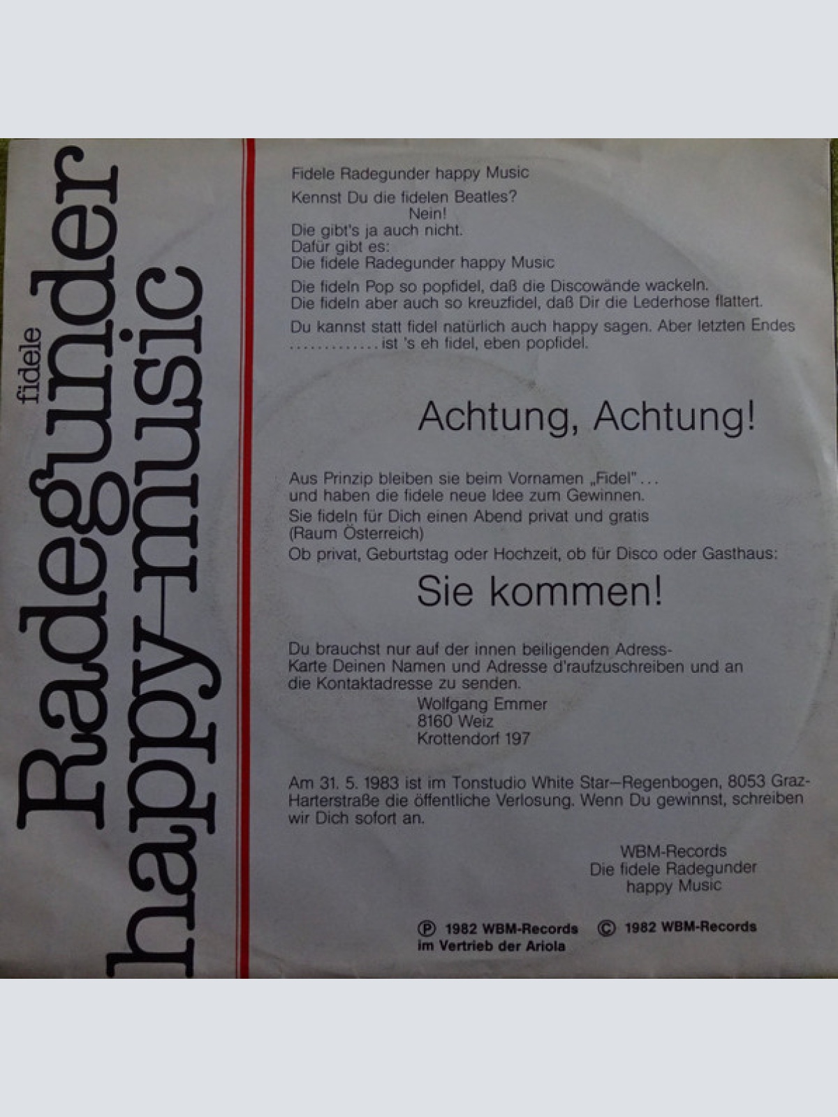 Vinyl / The Fidelen Radgunder Happy Music - Ciao, Ciao Schöne Frau