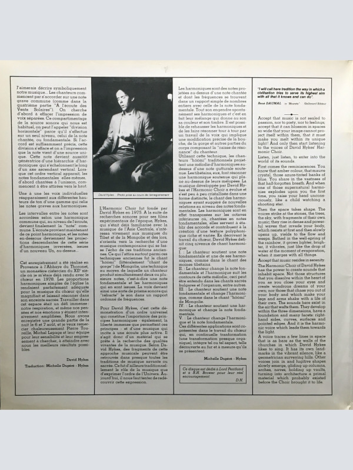 Vinyl / The Harmonic Choir / David Hykes - Hearing Solar Winds = À L'Ecoute Des Vents Solaires