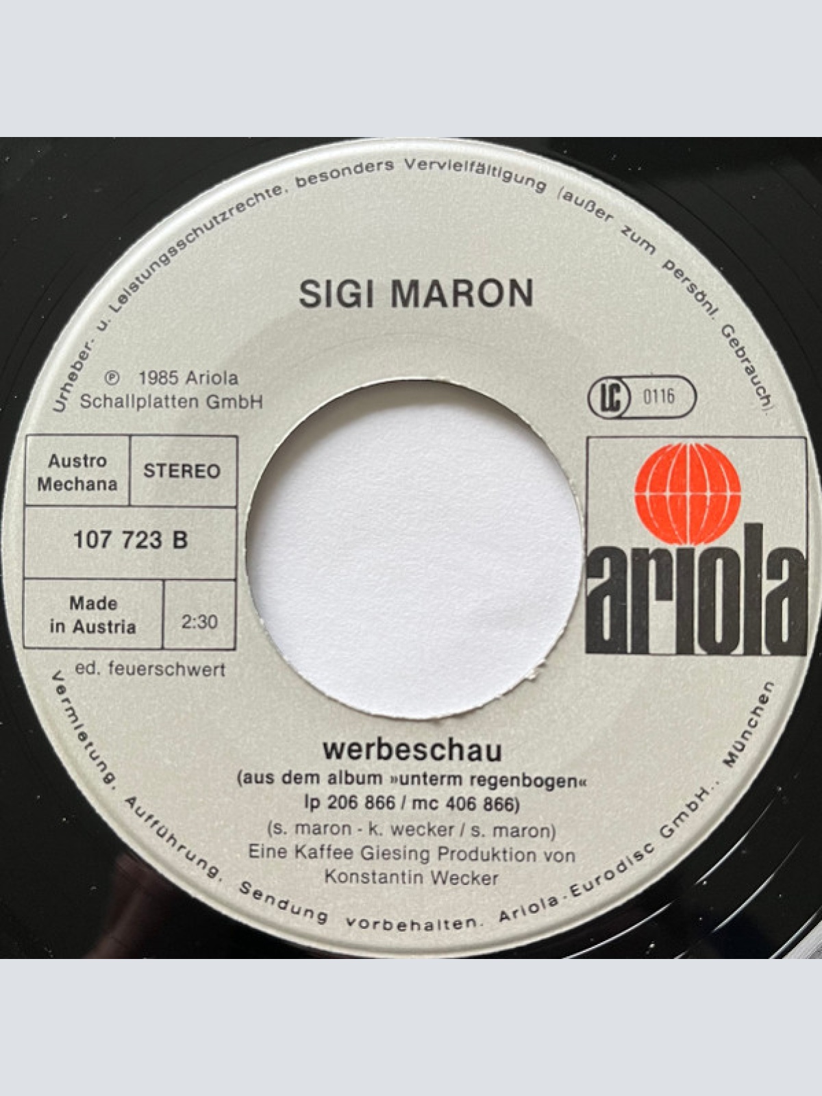 Vinyl / Sigi Maron - Zoata Schwoazza Engel