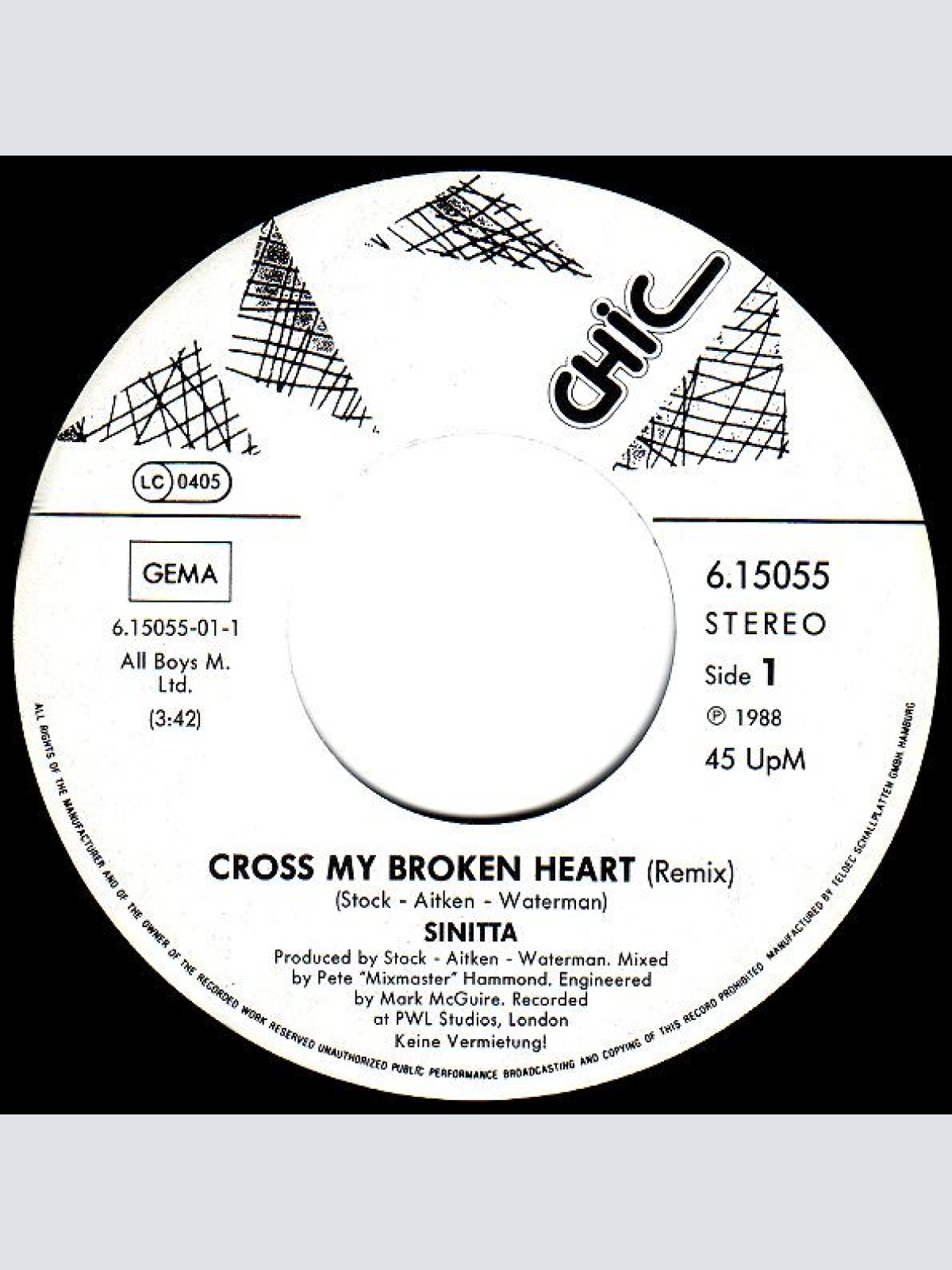 Vinyl / Sinitta - Cross My Broken Heart (Remix)
