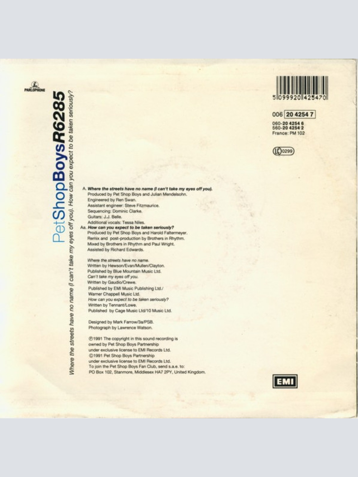 Vinyl / Pet Shop Boys - Where The Streets Have No Name (I Can't Take My Eyes Off You) / How Can You Expect To Be Taken Seriously?