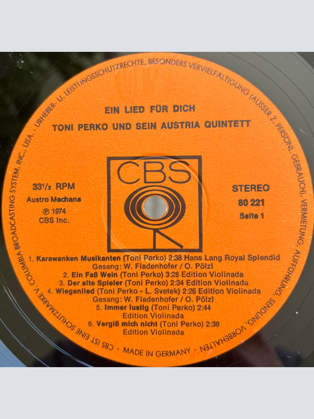 Vinyl / Toni Perko Und Sein Austria Quintett - Ein Lied Für Dich