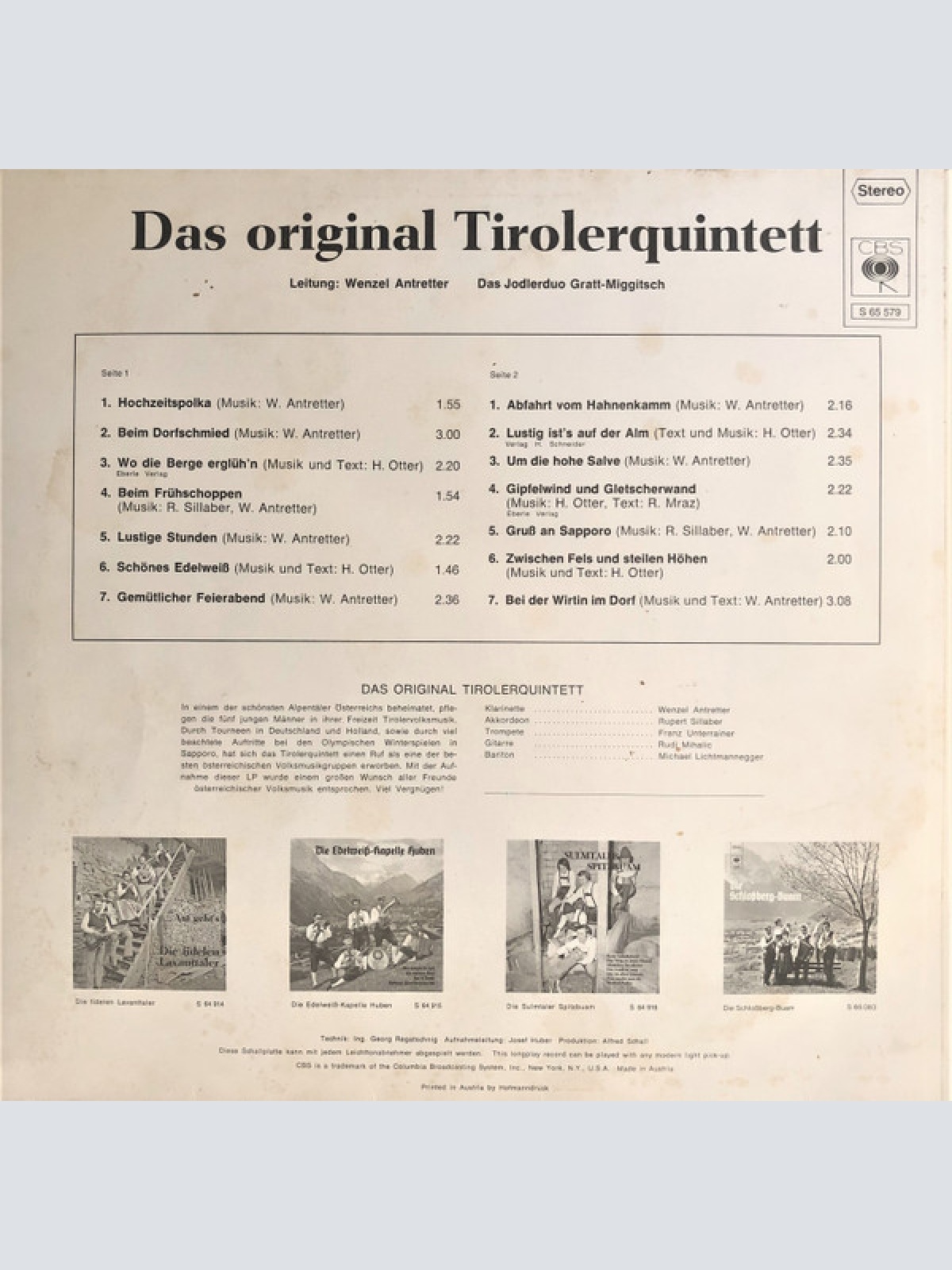Vinyl / Das Original Tirolerquintett* - Beim Dorfschmied