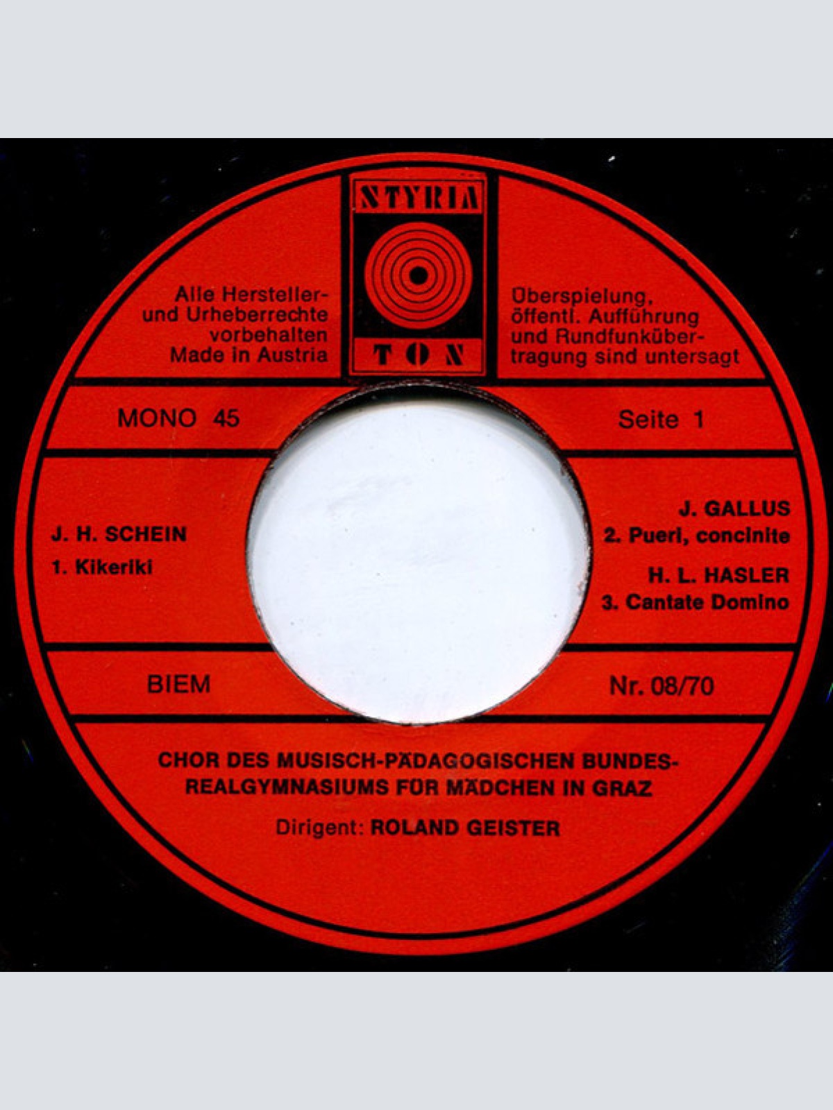 Vinyl / Chor Der Neunten Klassen Des Musisch-Pädagogischen Bundesrealgymnasiums Für Mädchen In Graz , Dirigent: Roland Geister - Chormusik