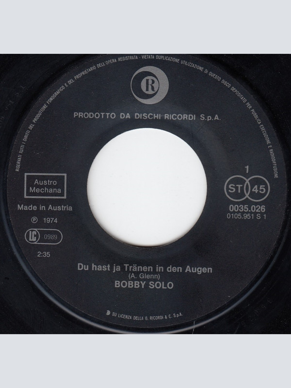 Vinyl / Bobby Solo - Du Hast Ja Tränen In Den Augen