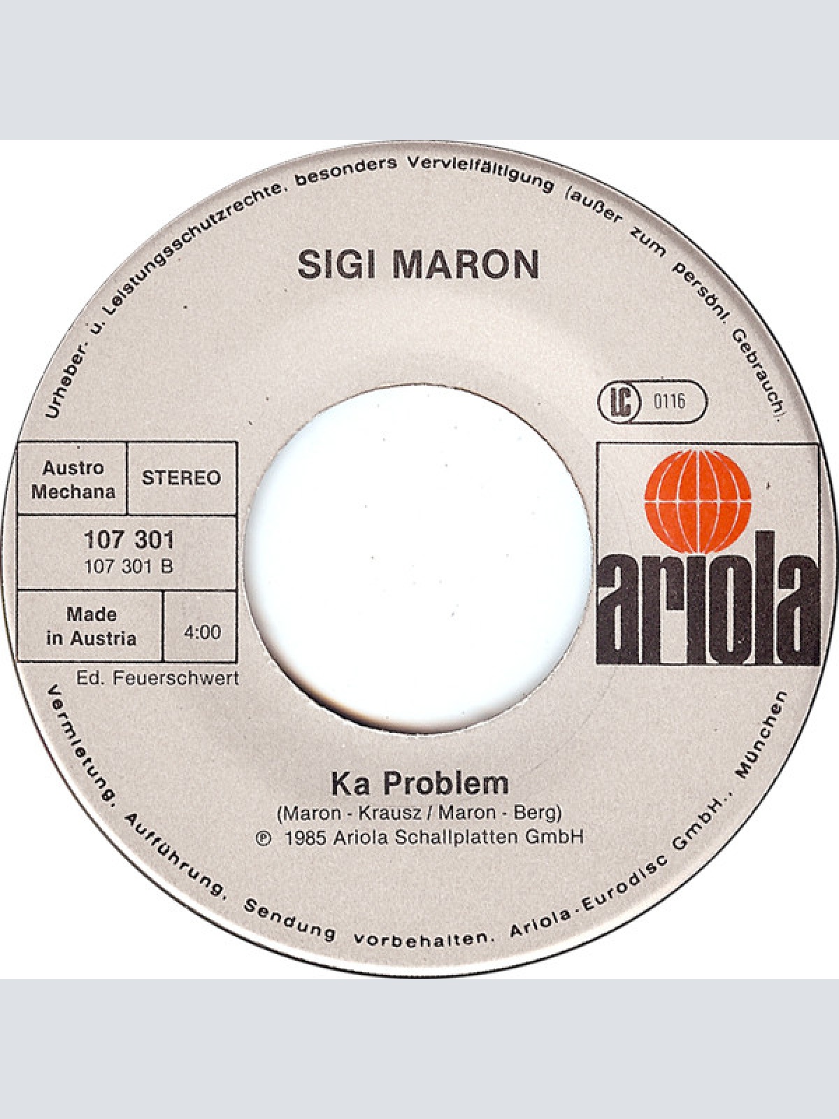 Vinyl / Sigi Maron - Geh' No Net Furt