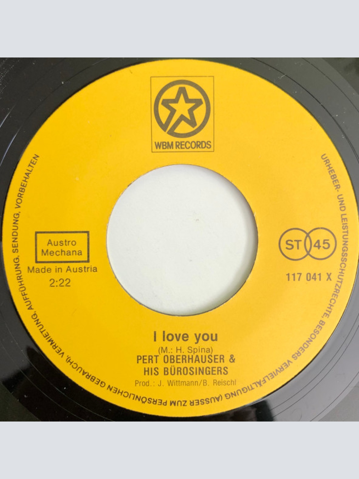 Vinyl / Pert Oberhauser, Herwig Wurzer - I Love You / Ich Bin So Stürmisch