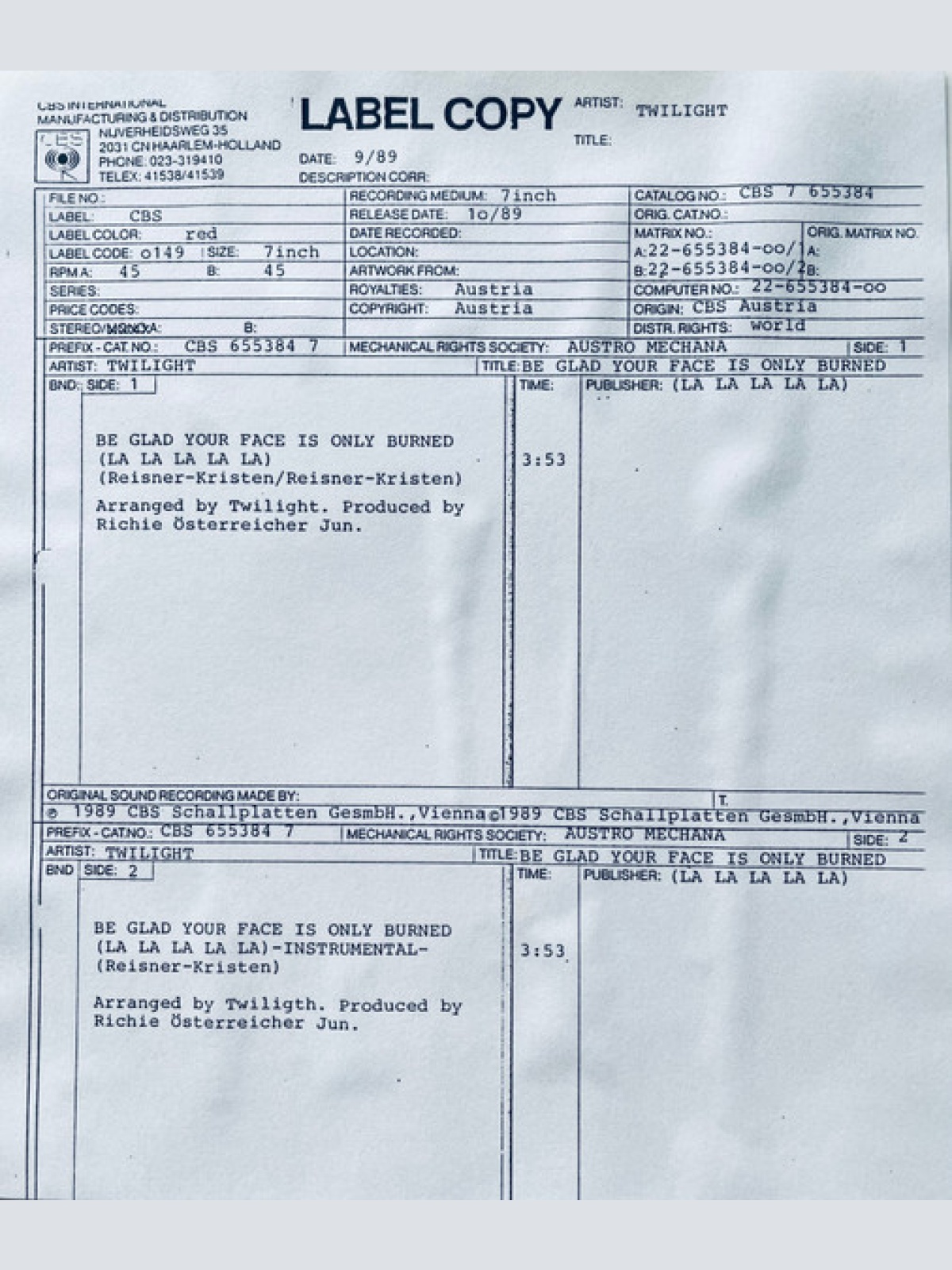Vinyl / Twilight (49) - Be Glad Your Face Is Only Burned
